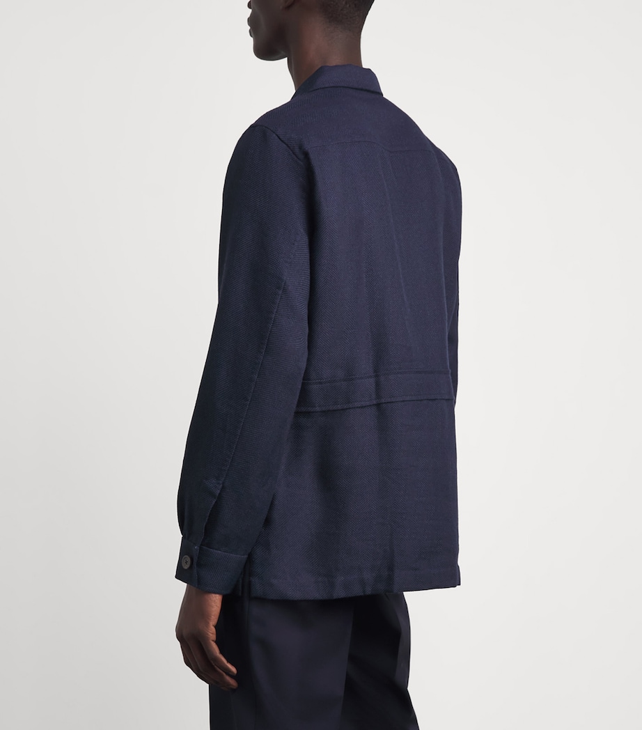 100HANDS Mens Linen Herringbone Overshirt Dark Blue Image 5