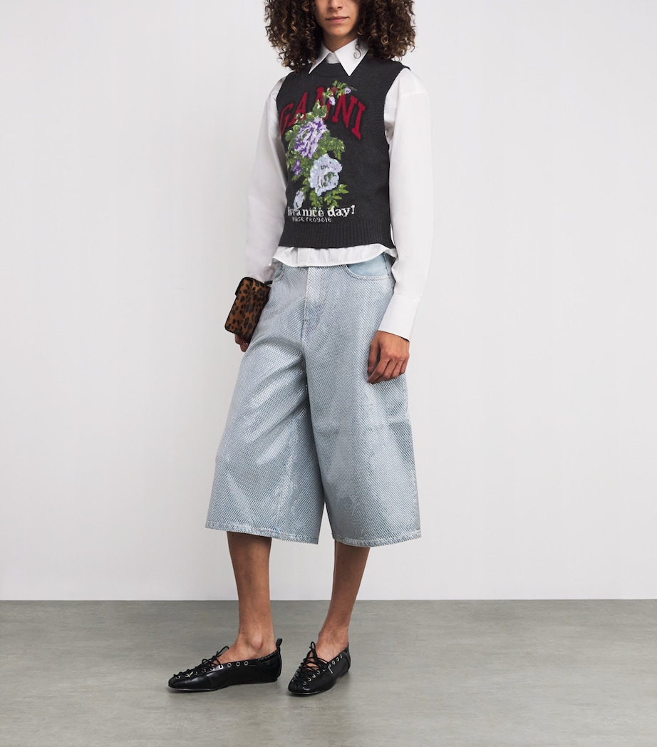 Wool Jacquard Flowers Sweater Vest 252 PHANTOM Image 2