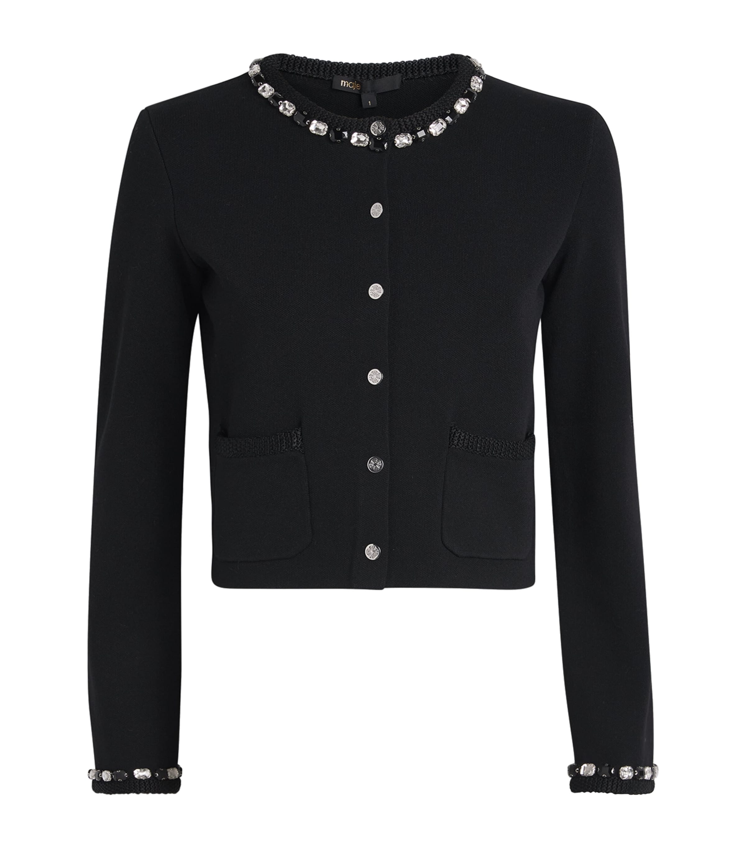 Maje Embellished Cropped Cardigan In Black