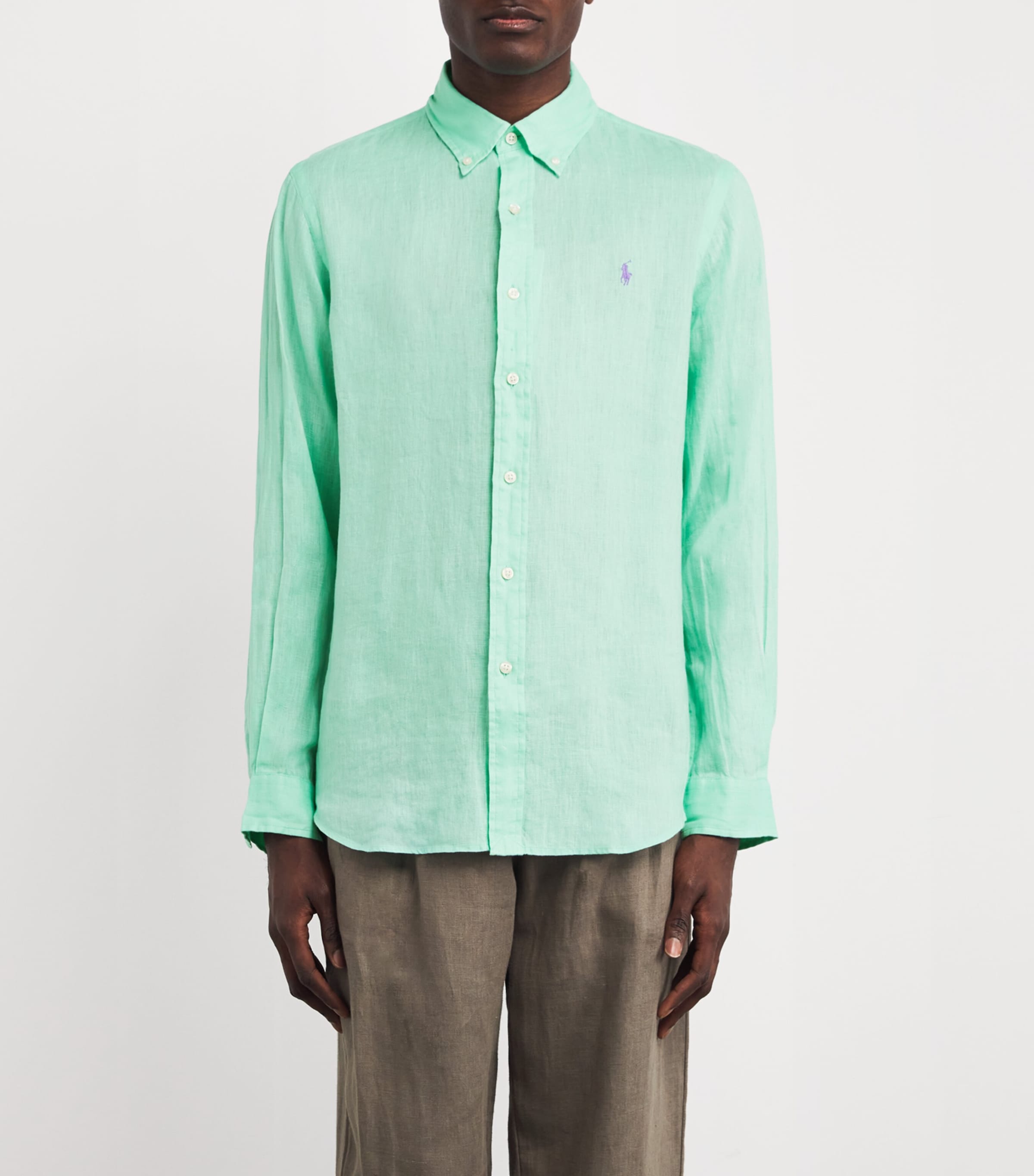 Polo Ralph Lauren Mens Linen Custom Fit Shirt Blue Image 3