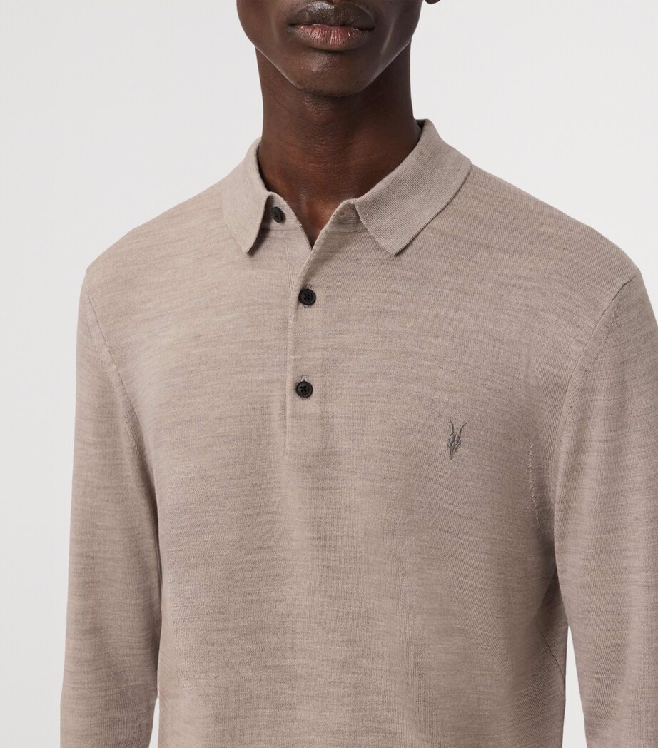 AllSaints Mens Merino Wool Mode Polo Shirt Stone Taupe Image 5
