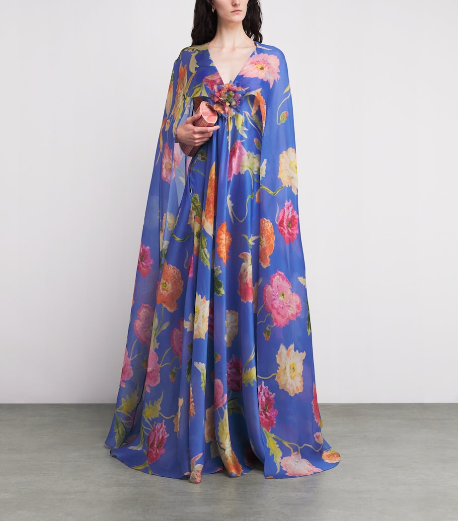 Carolina Herrera Womens Silk Organza Floral Cape Gown Bluebell Multi Image 2