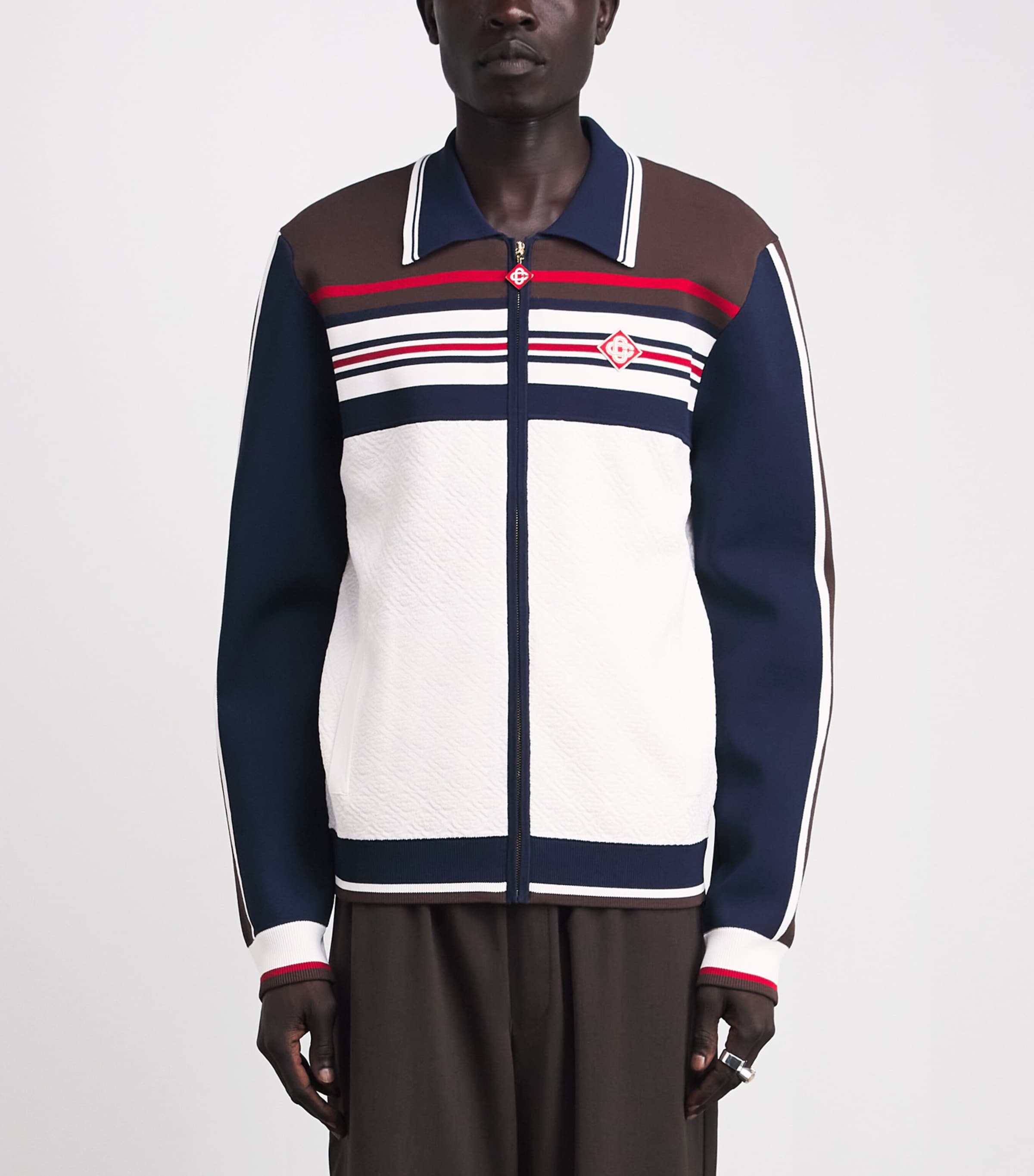 Casablanca Mens Logo Stripe Track Jacket White/brown/navy Image 4