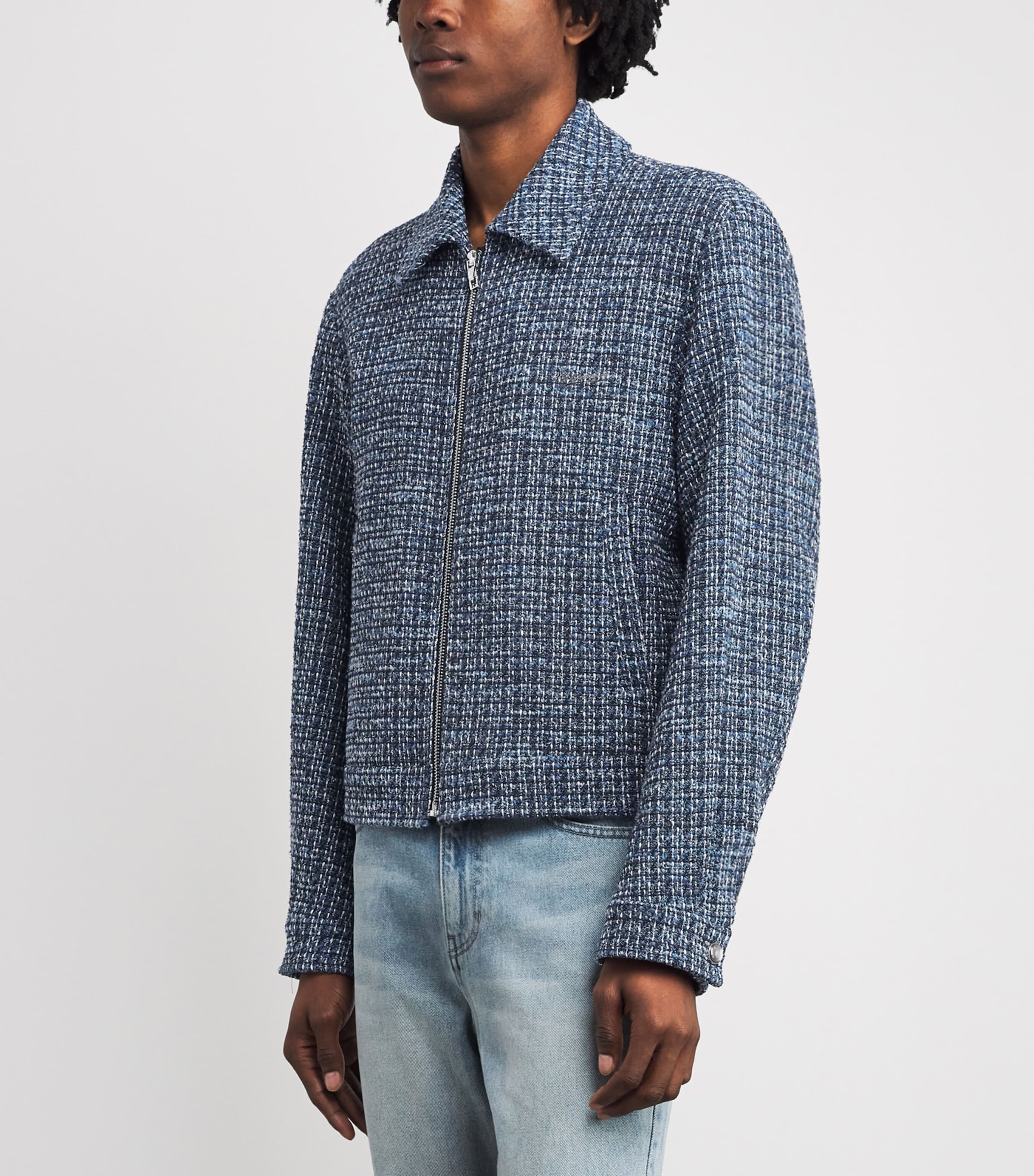 Wooyoungmi Mens Cotton-Blend Tweed Logo Jacket Blue Image 4