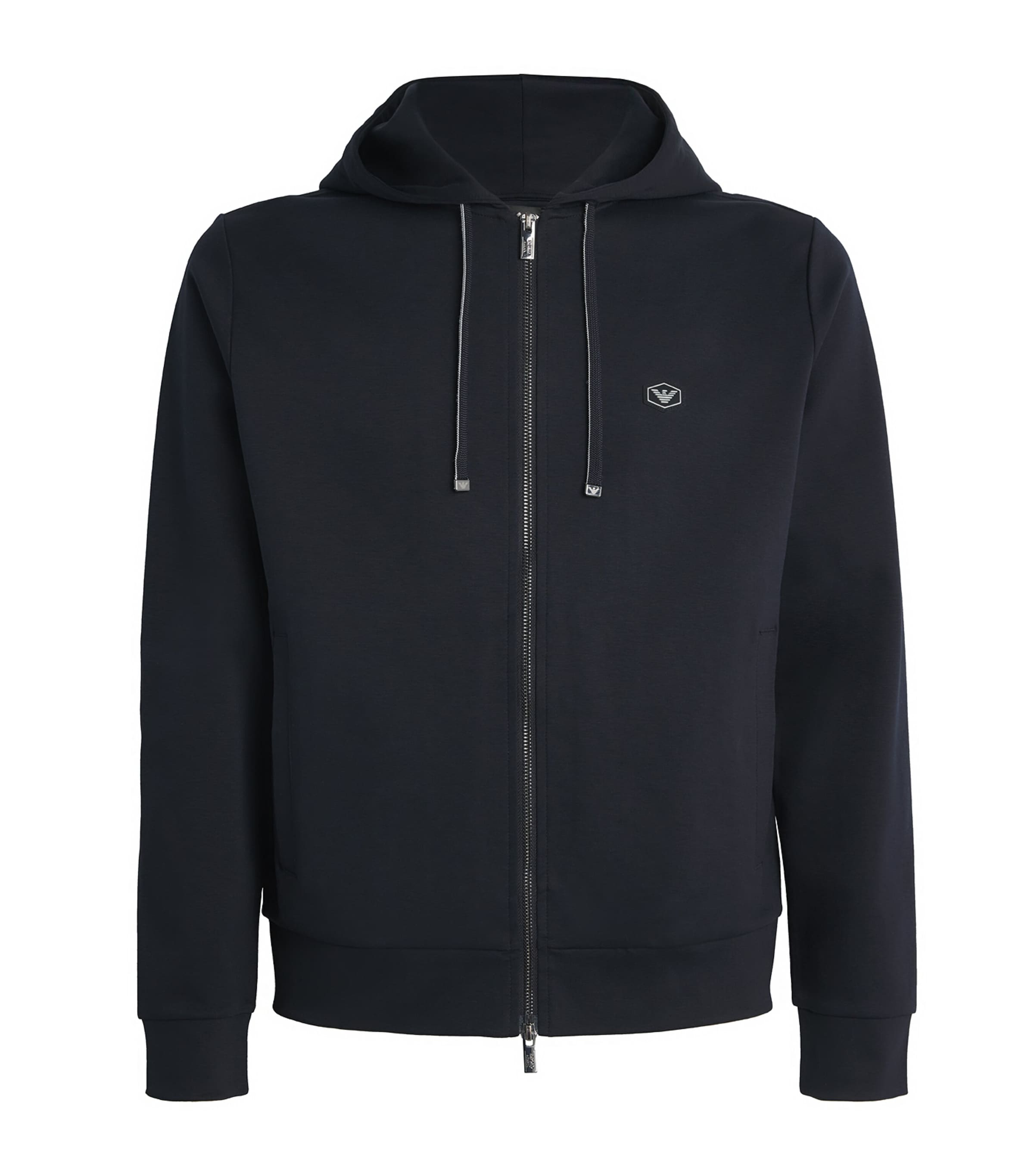 Emporio Armani Cotton-blend Logo Zip-up Hoodie In Blue