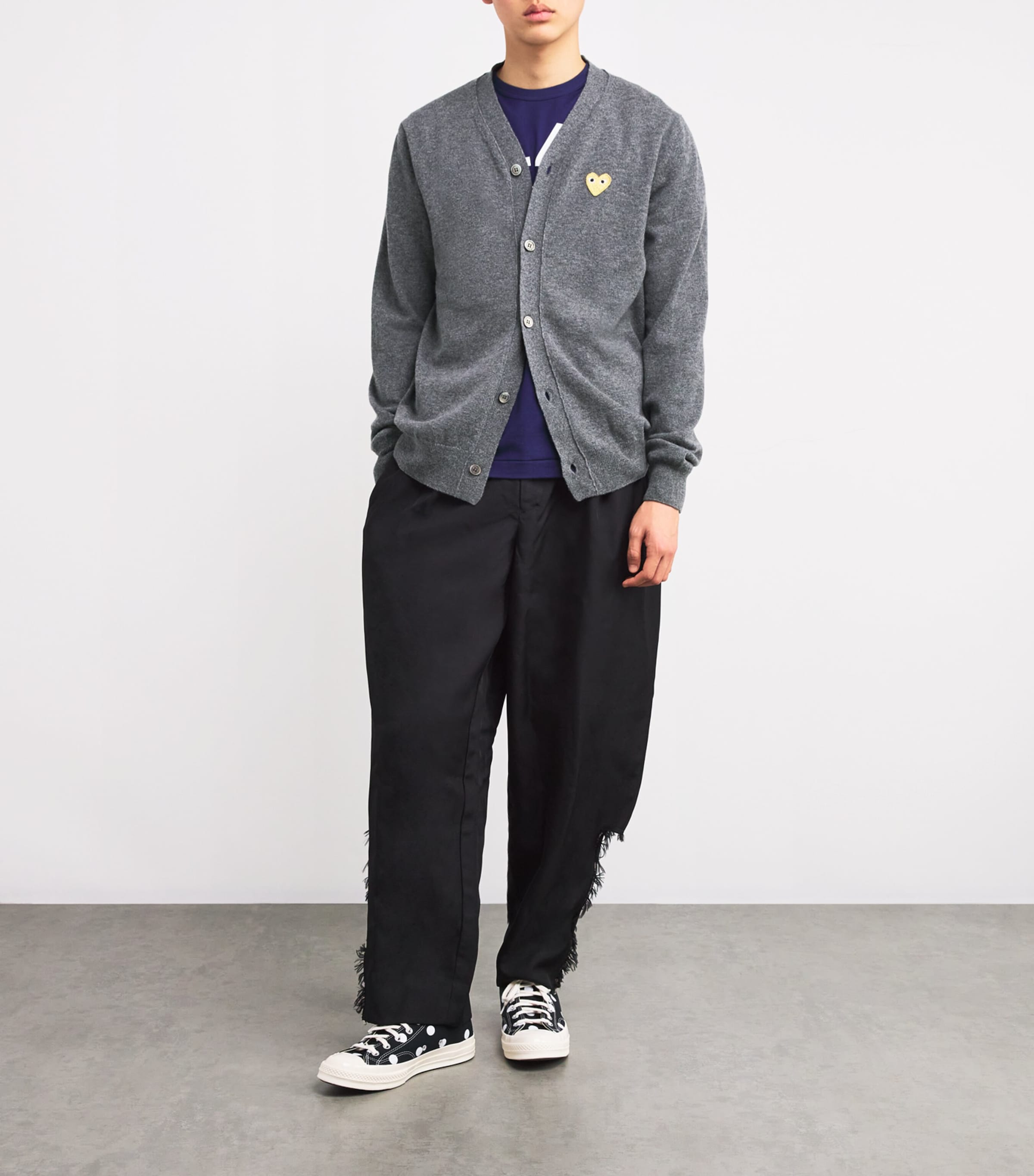 Comme Des Garçons Play Mens Wool Heart Cardigan Grey Image 2