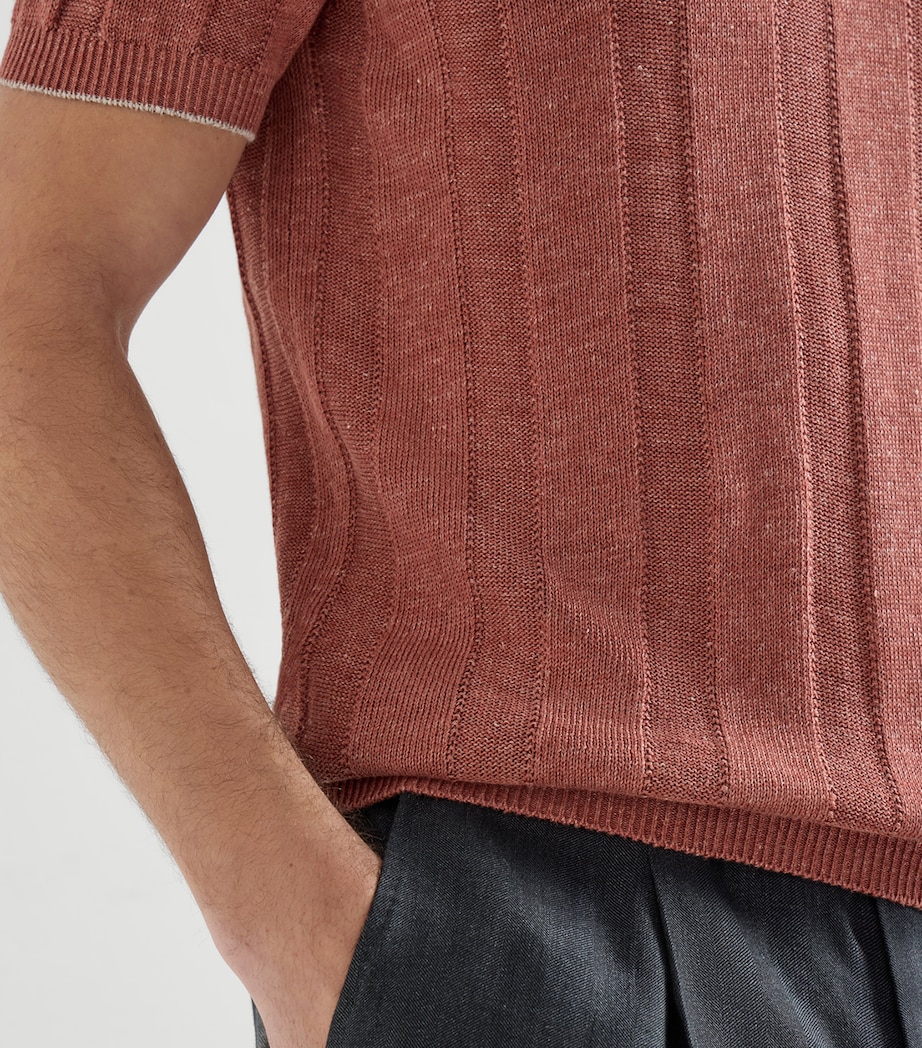 Brunello Cucinelli Mens Linen-Cotton Rib-Knit Polo Sweater Image 6
