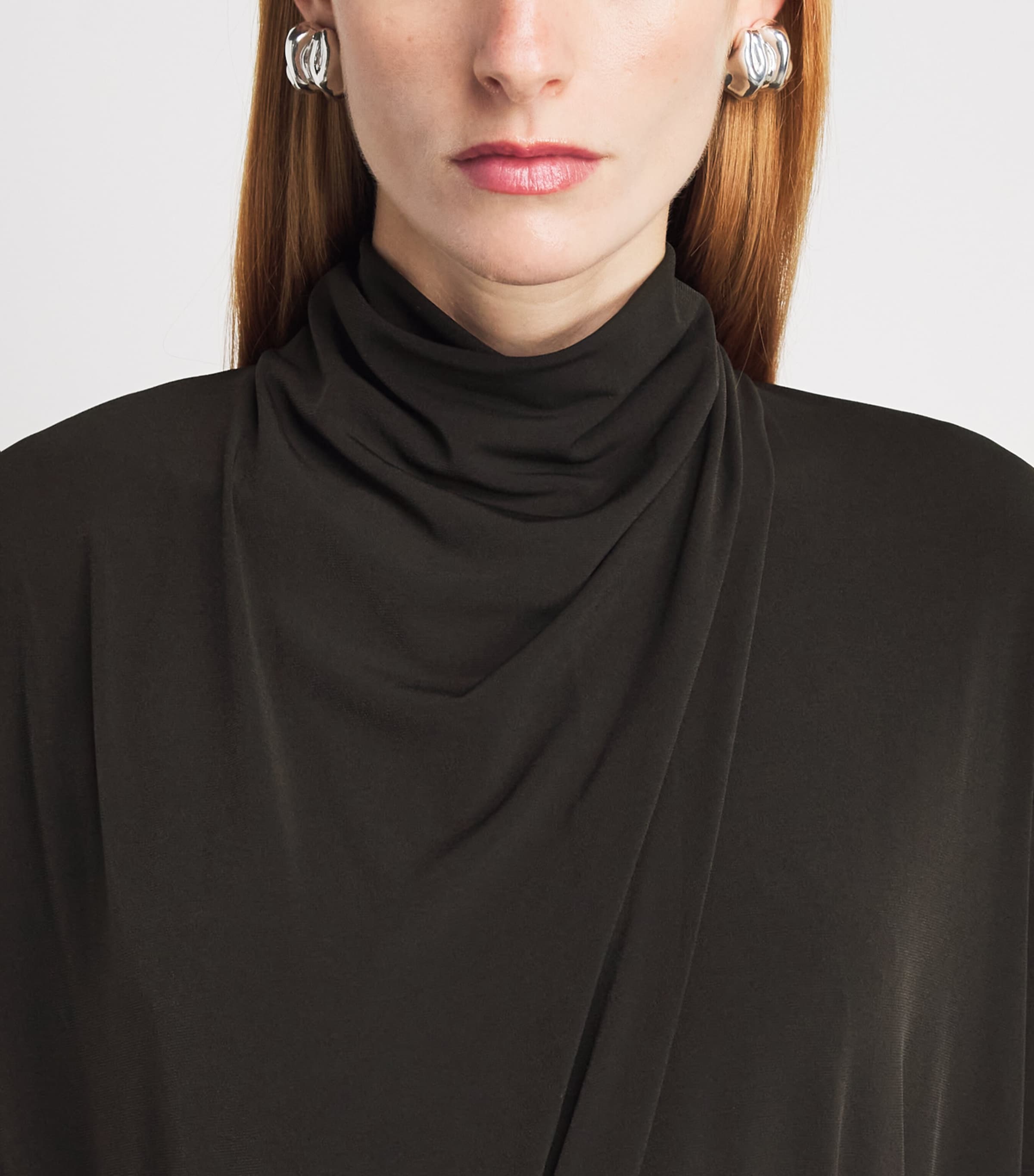 Vince Womens Draped Cowl-Neck Top Smoked Truffle Image 3