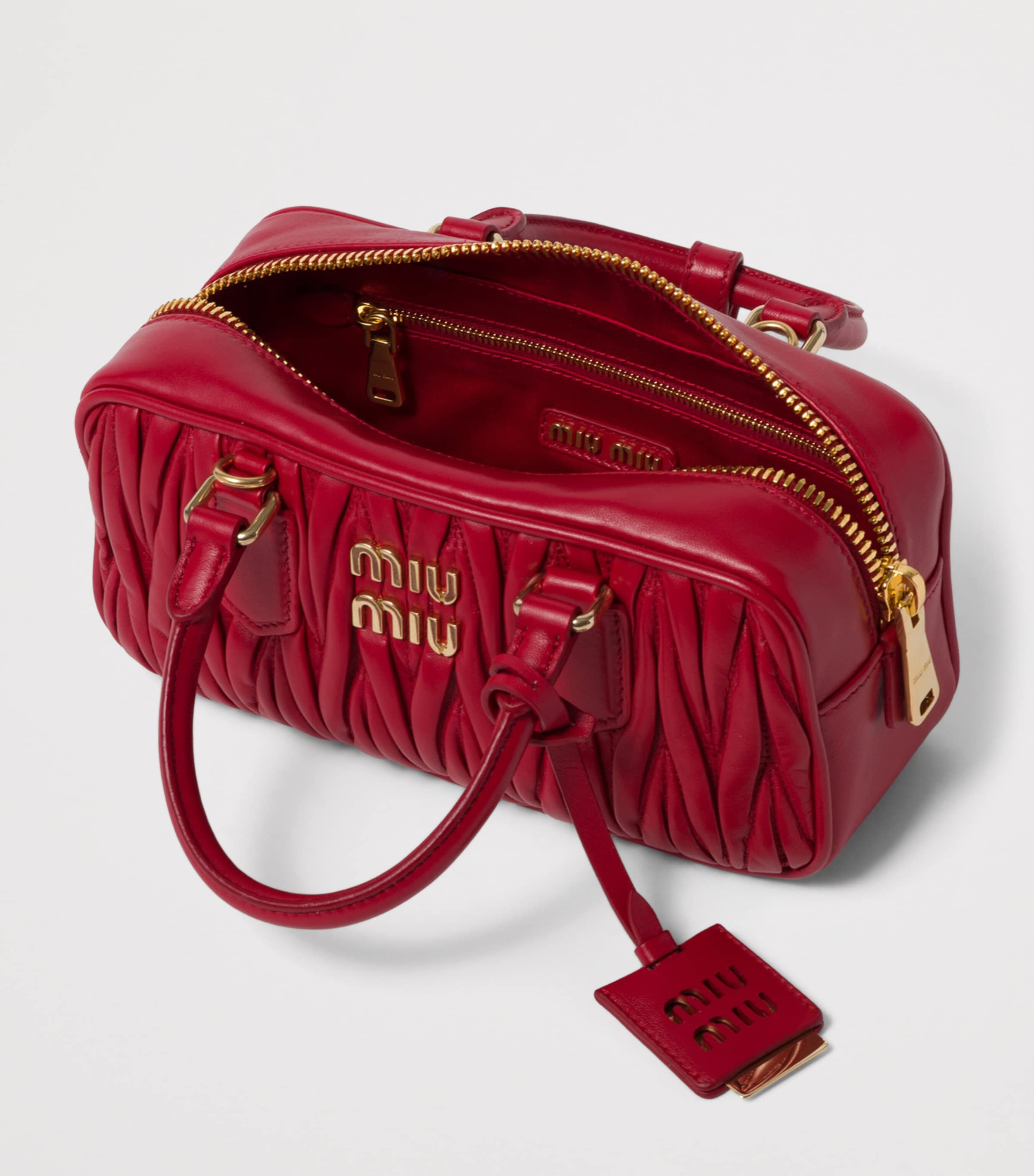 Miu Miu Nappa Leather Matelassé Arcadie Top-Handle Bag Red Image 7