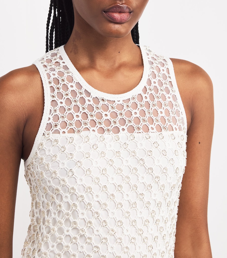 Crochet Beaded Midi Dress WHITE Image 4