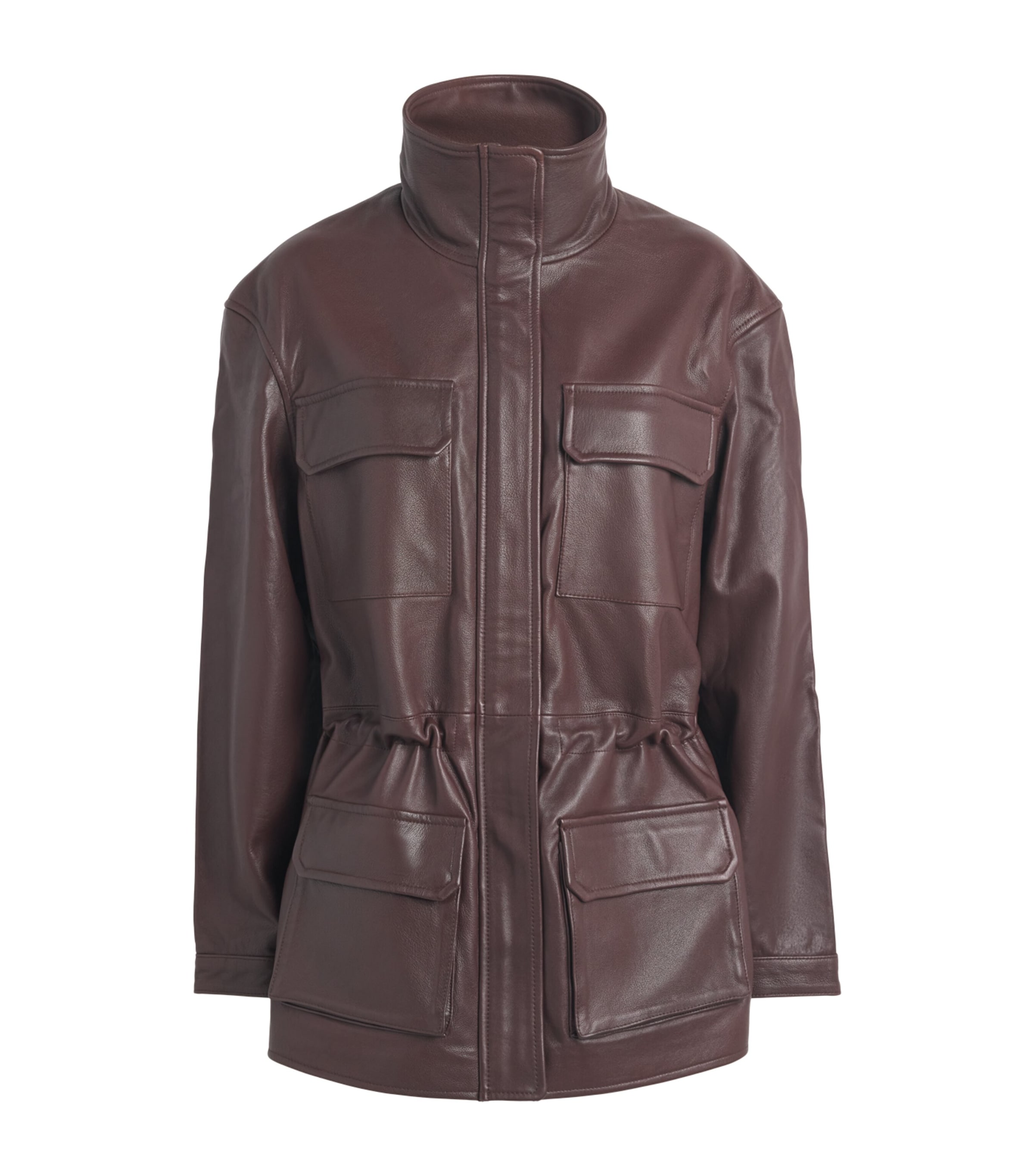 Sandro Paris Womens Oversized Leather Jacket Bordeaux Image 1