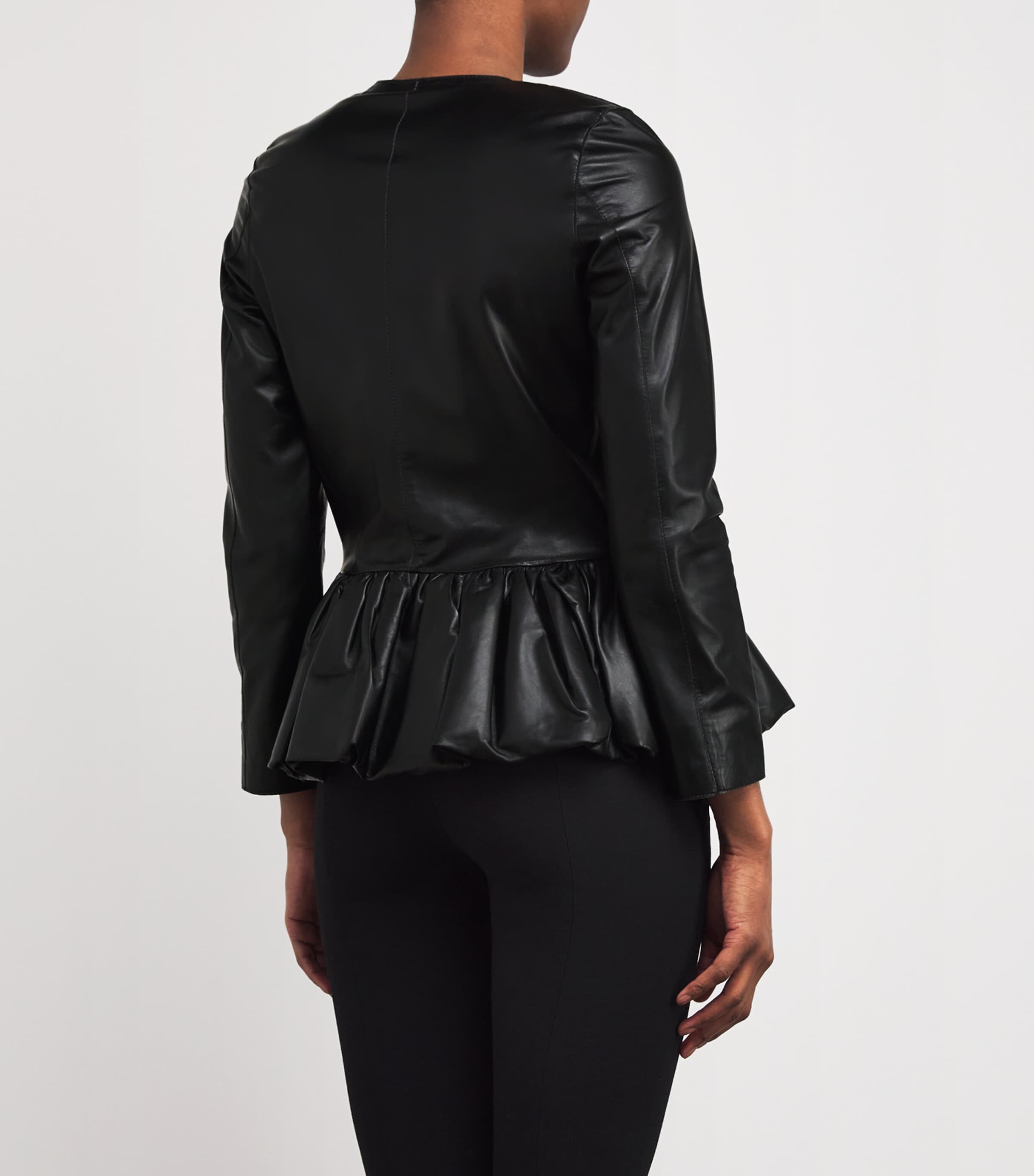 Peplum Leather Jacket BLACK Image 4