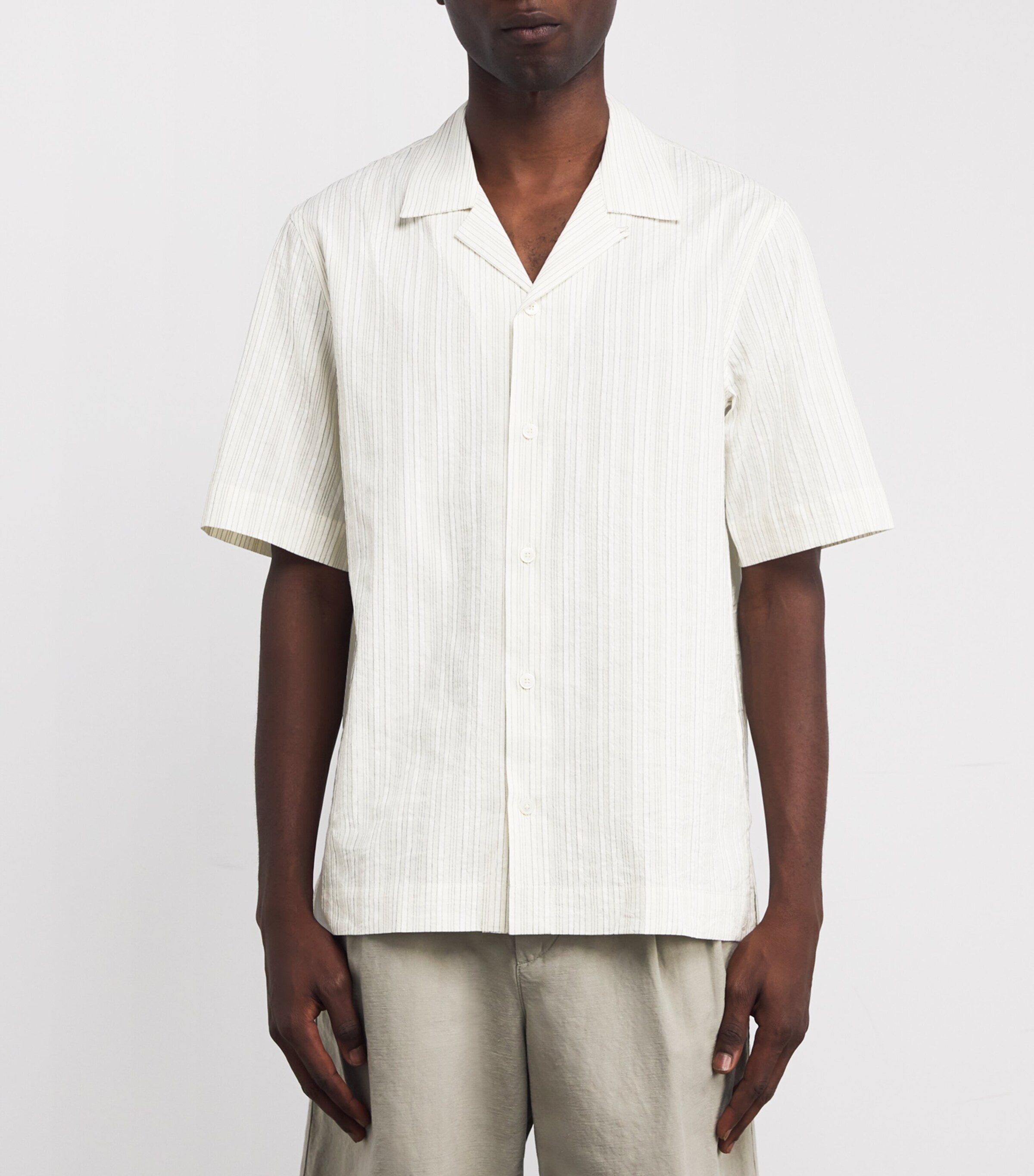 Paul Smith Mens Cotton-Linen Stripe Shirt White Image 3