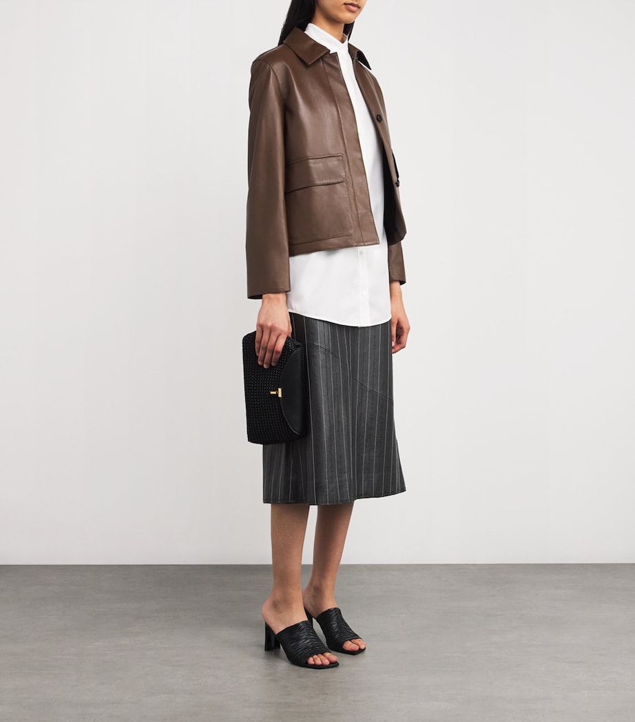 Leather Pinstripe Midi Skirt 9465 BLACK/IVORY Image 2