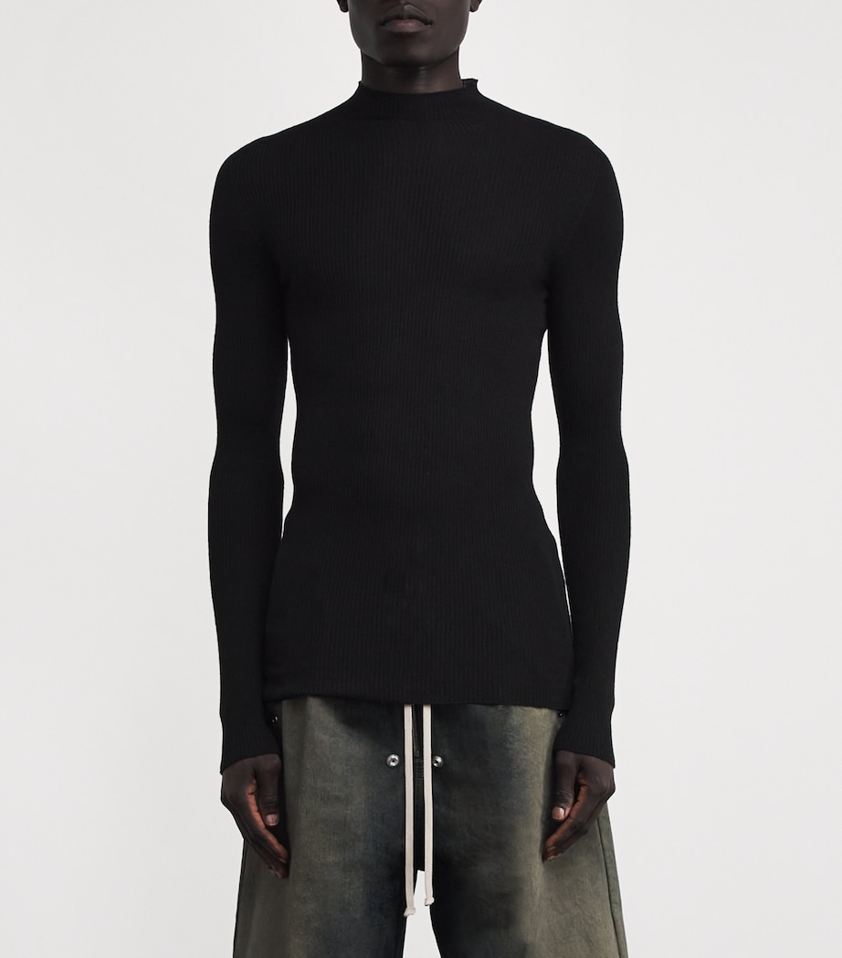 Virgin Wool Ribbed Lupetto Sweater BLACK Image 3