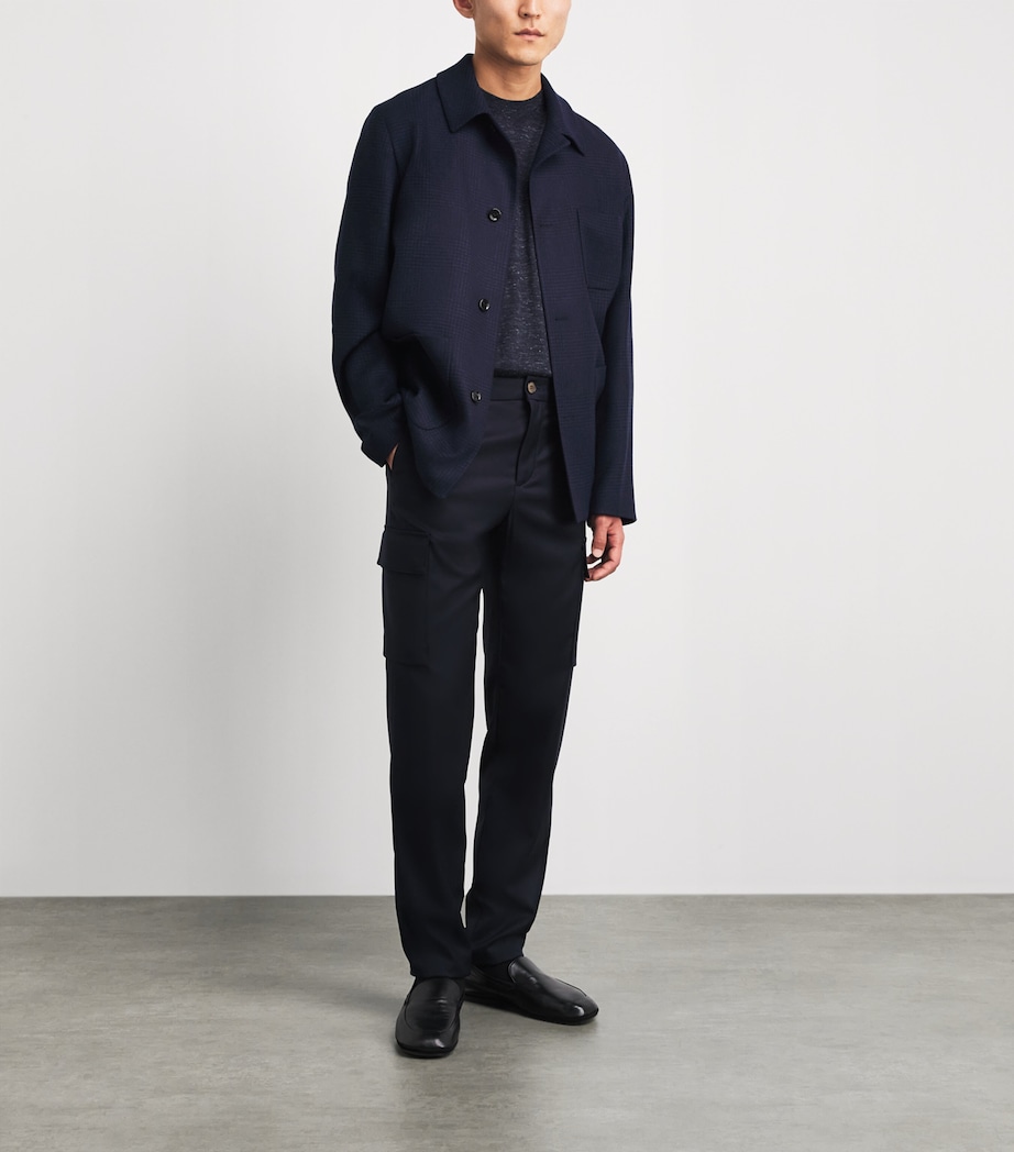Lardini Mens Wool-Cashmere Check Chore Jacket Navy Image 2