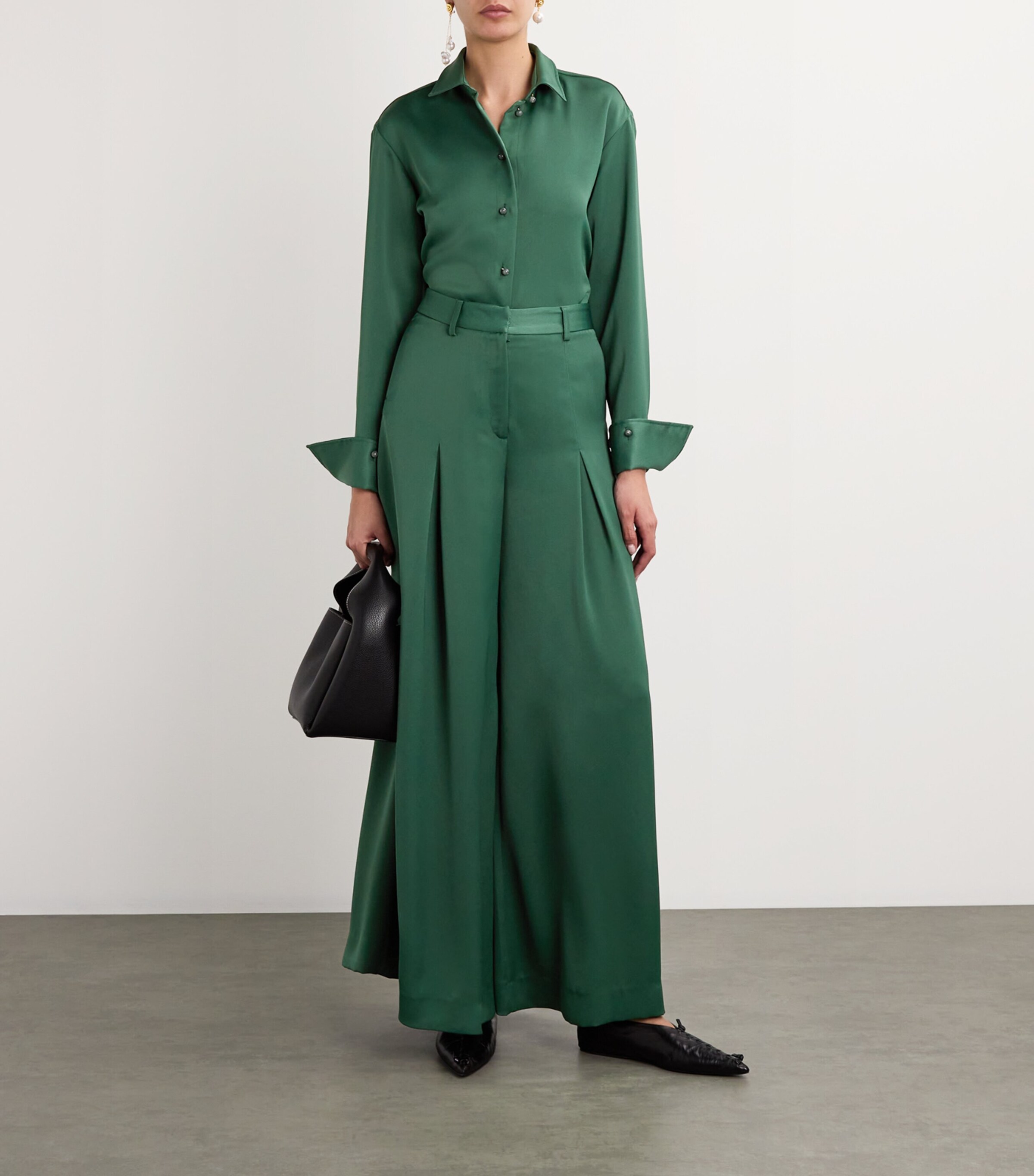 Palmer//Harding Womens Wool-Blend Honesty Opens Trousers Green Satin Image 2