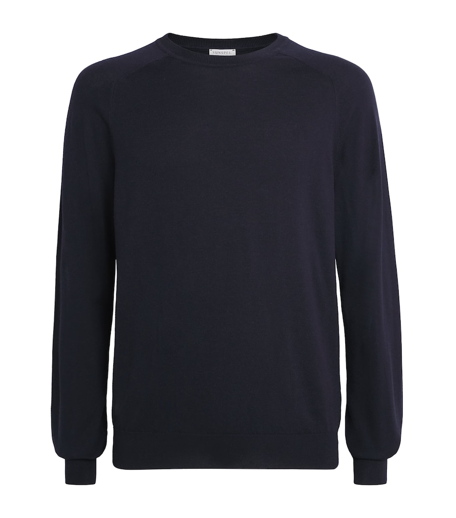 Sunspel Mens Sea Island Cotton-Cashmere Sweater Midnight Navy Image 1