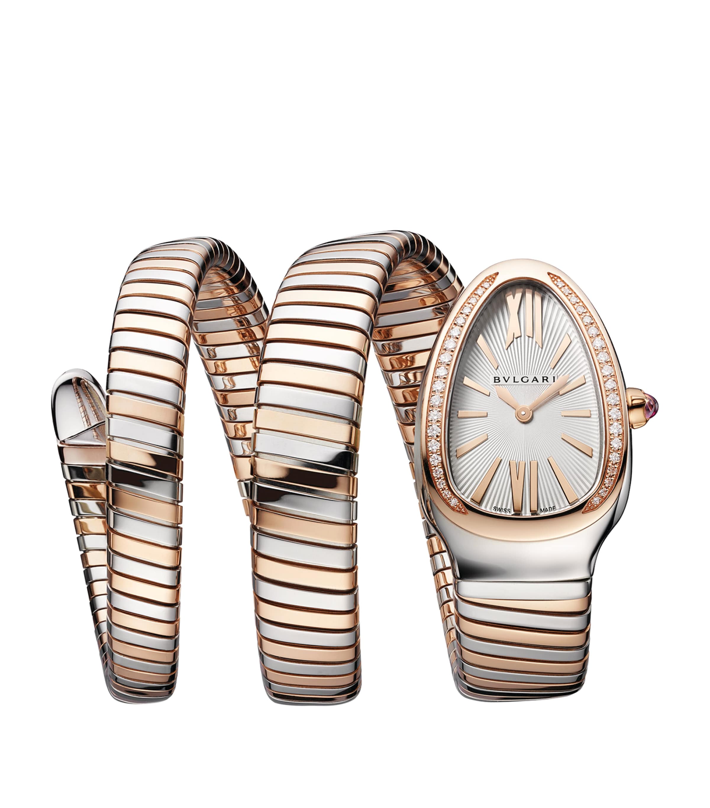 Bvlgari Rose Gold, Stainless Steel, Diamond and Rubellite Serpenti Tubogas Watch 35mm Grey Image 1