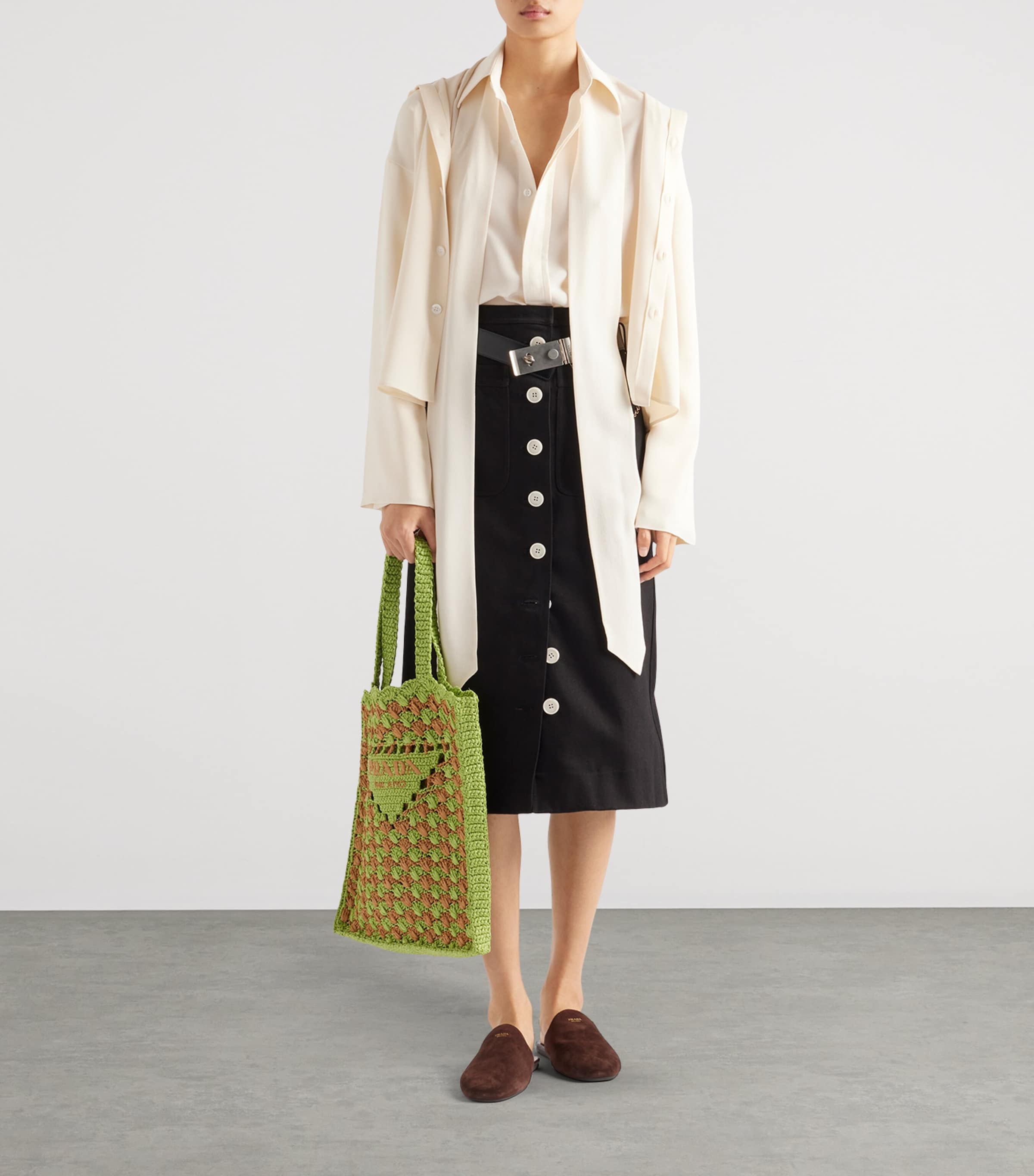 Prada Cotton Drill Midi Skirt | Harrods UK