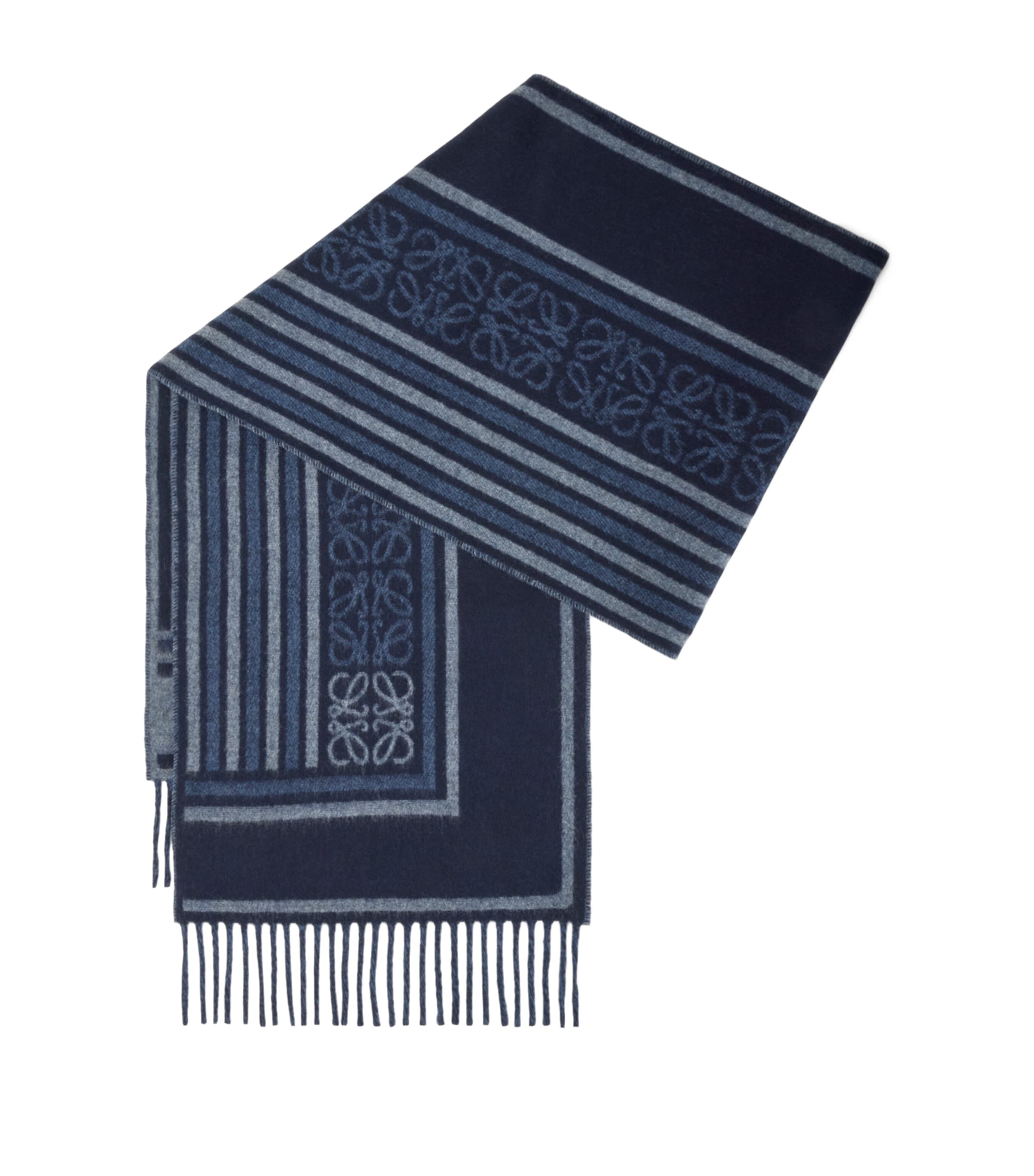 LOEWE Wool-Cashmere Anagram Scarf Dark Navy Blue Image 1