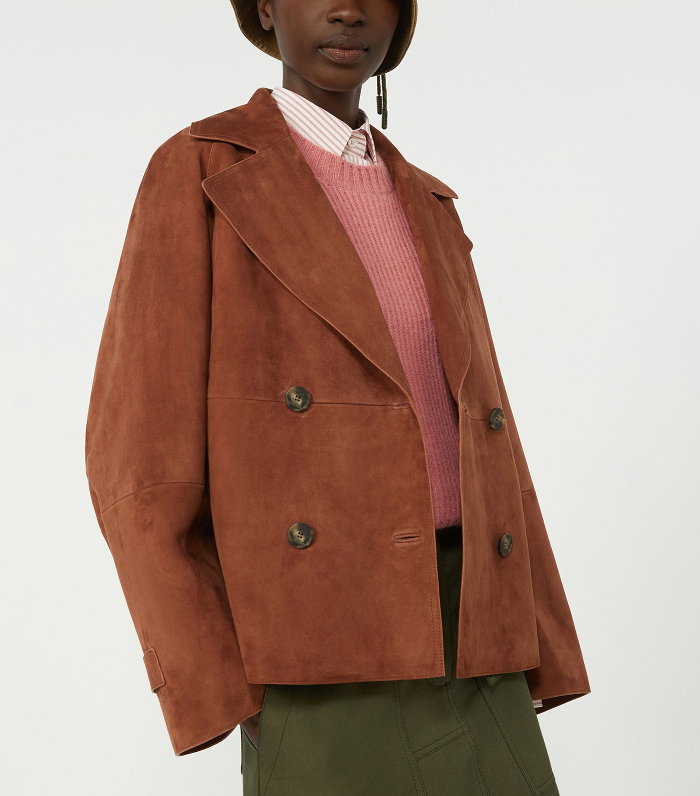 Suede Double-Breasted Jacket TERRA COTTA Image 5