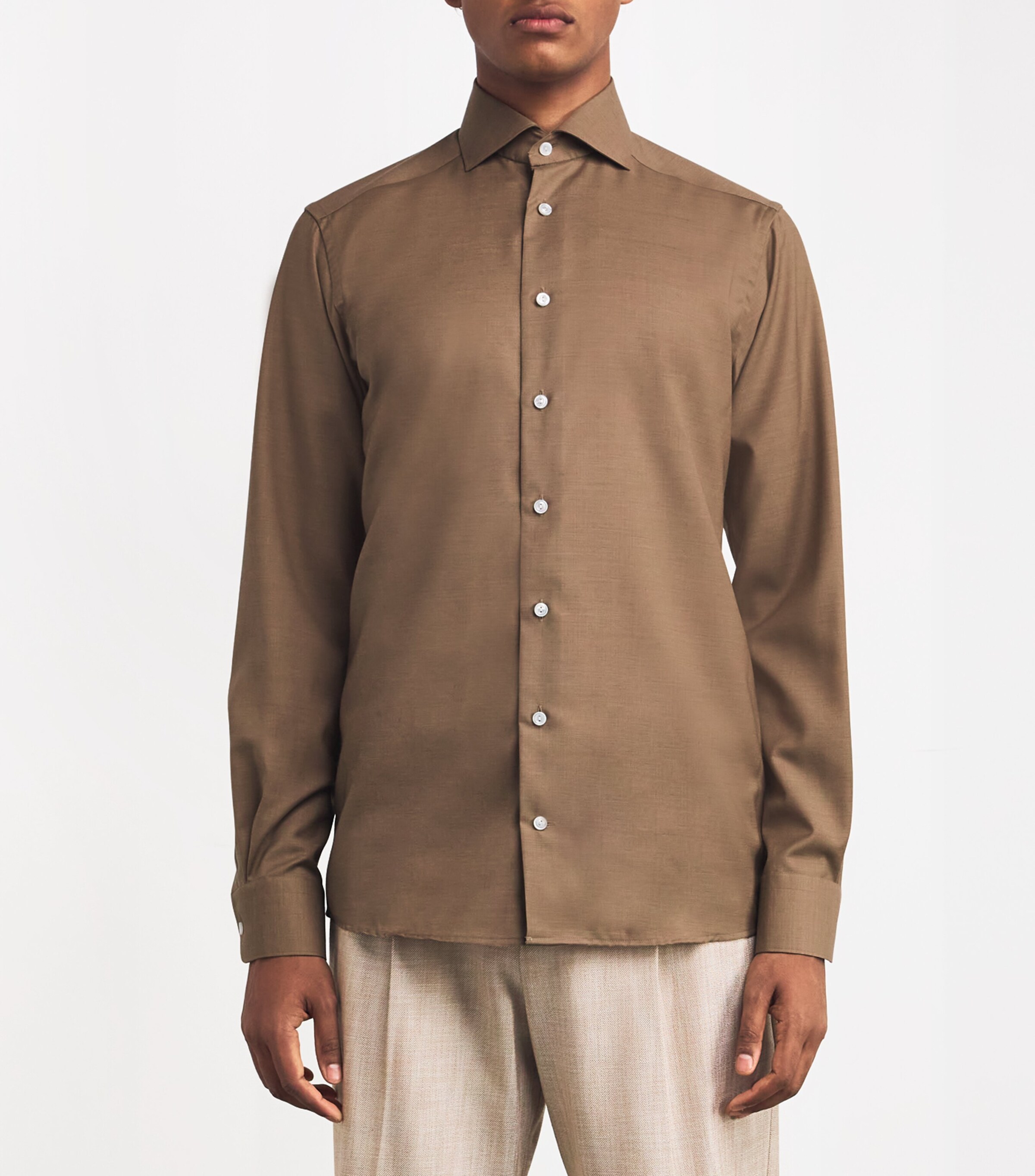 Eton Mens Virgin Wool-Cashmere Shirt Beige Image 3