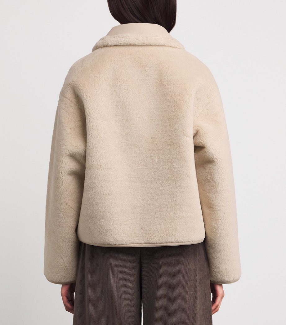 Faux Leather-Shearling Biker Jacket BEIGE Image 4