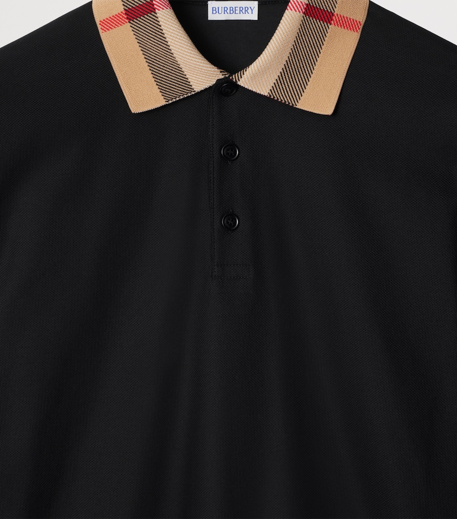 Cotton Check-Collar Long-Sleeve Polo Shirt BLACK Image 5