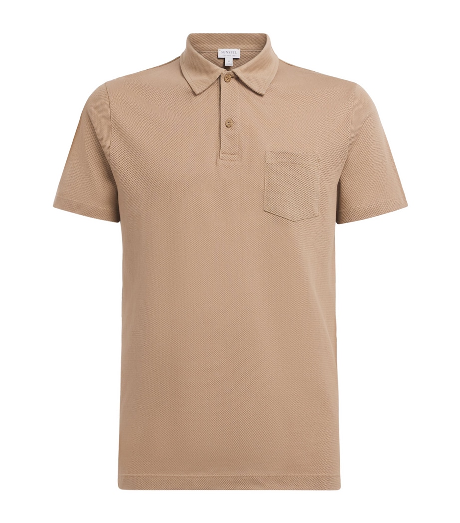 Sunspel Mens Supima Cotton Riviera Polo Shirt Dark Beige Image 1