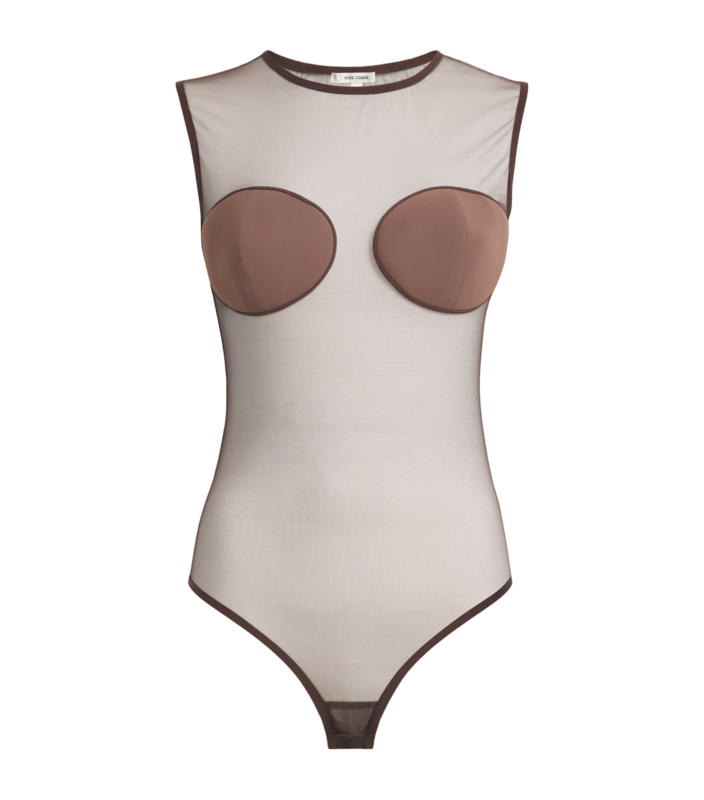 Shop Nensi Dojaka Sheer Padded Bodysuit In Brown