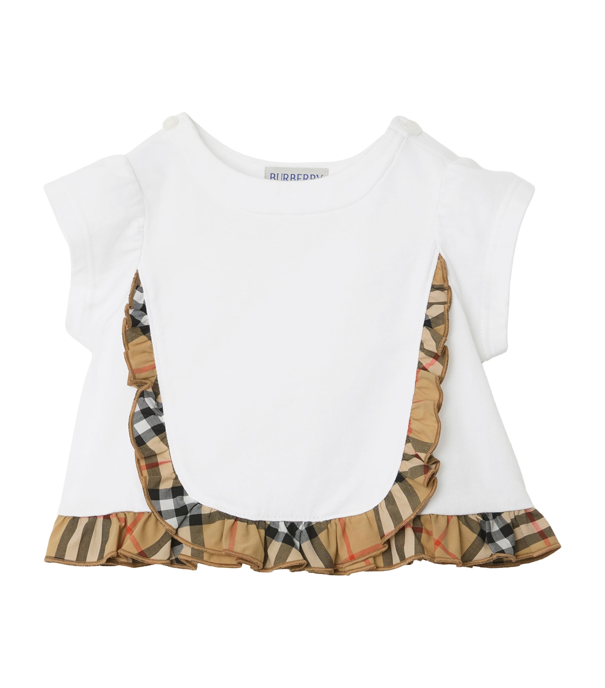 Burberry Kids Stretch-Cotton Check-Ruffle T-Shirt (6 Months-3 Years) White Image 1