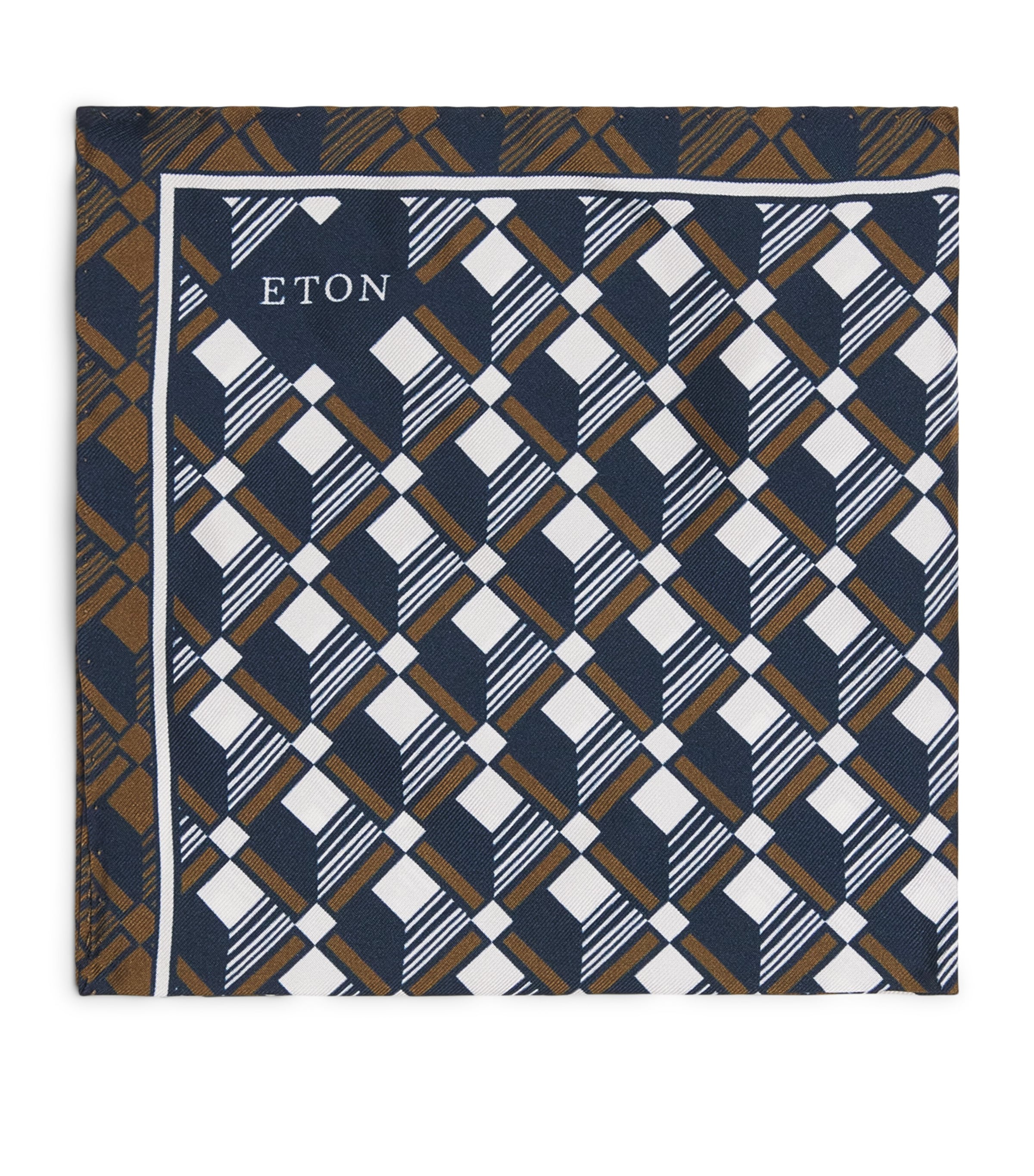 Eton Silk Geometric Pocket Square Navy Blue Image 1