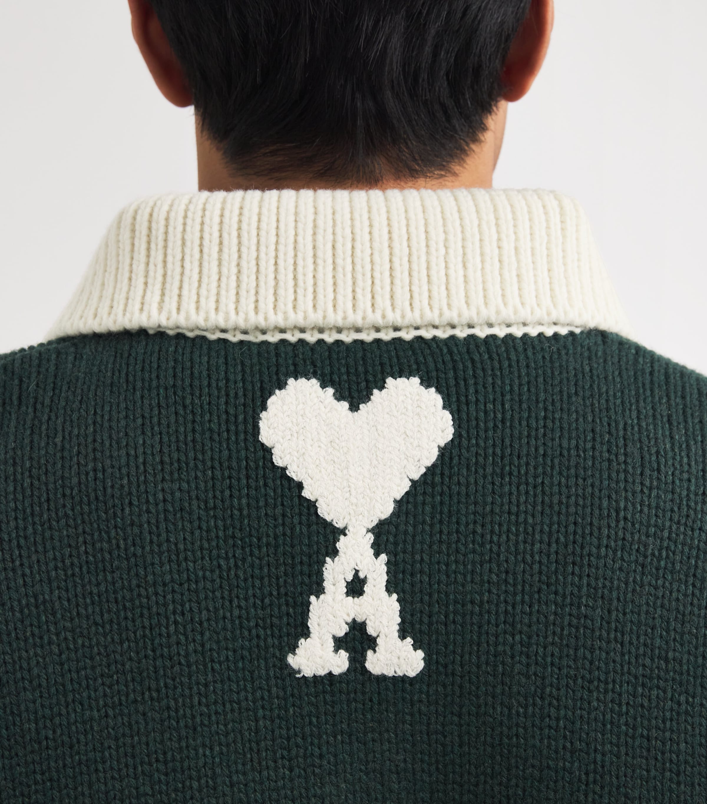 Wool-Blend Intarsia Polo Sweater A014 EVERGREEN Image 6