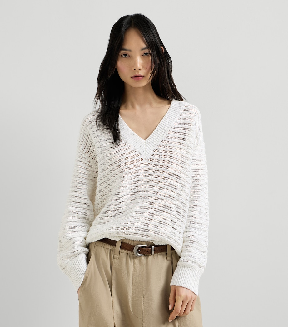 Brunello Cucinelli Womens Linen-Blend Dazzling Sweater Image 3