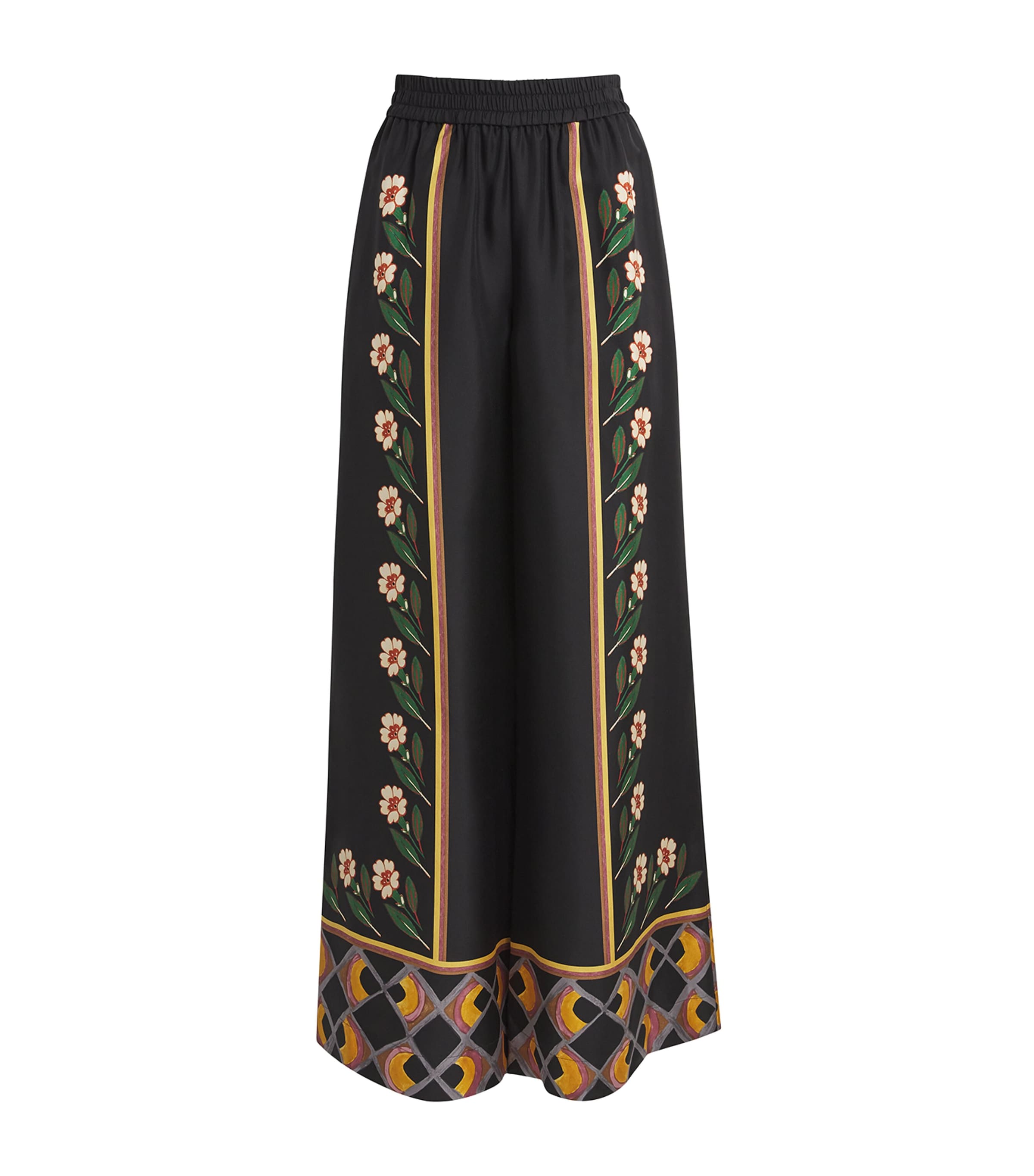La Doublej Icon Palazzo Printed Silk-twill Wide-leg Pants