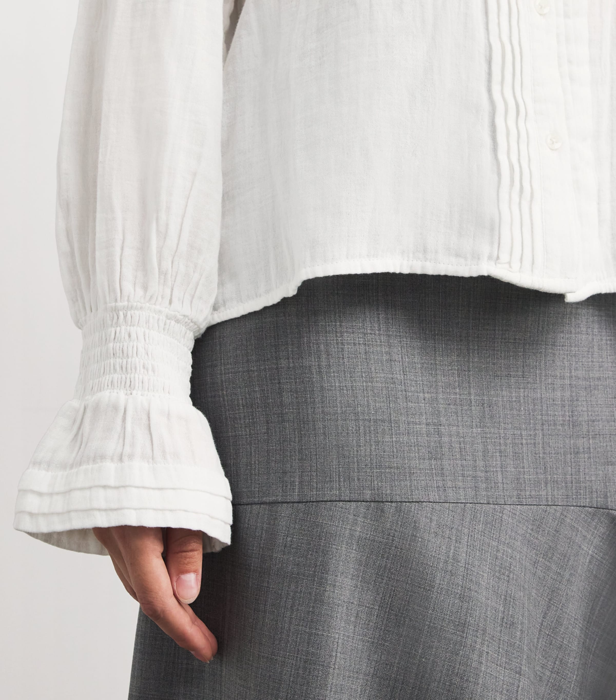 ME+EM Womens Cotton Pleated Blouse Soft White Image 6