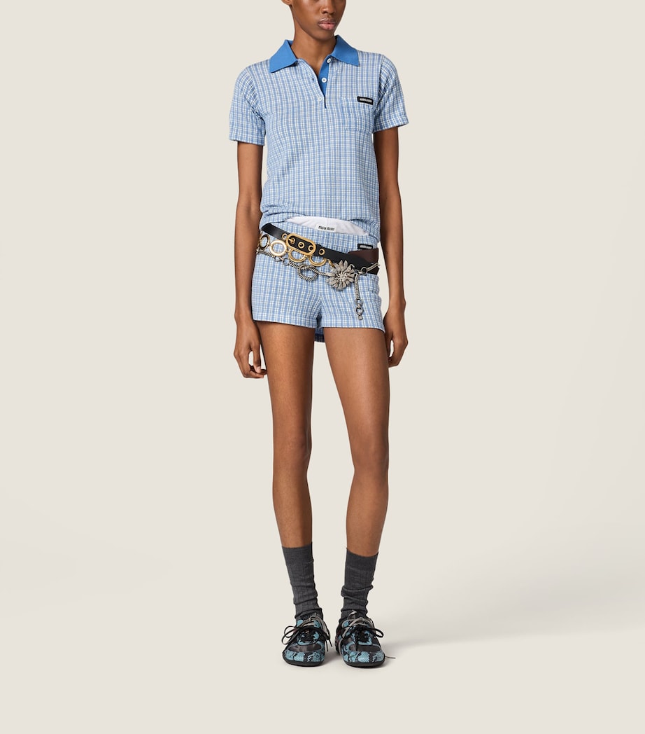 Miu Miu Womens Cashmere-Silk Check Shorts Image 2