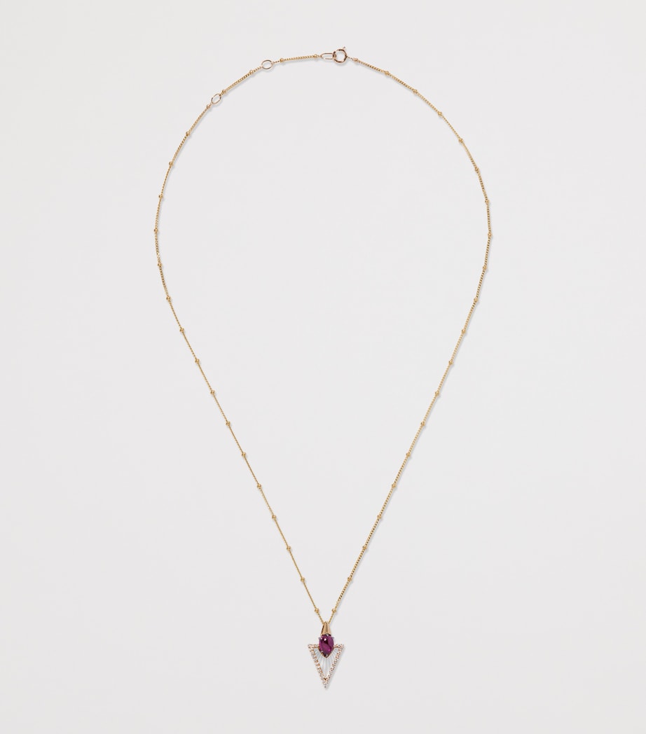 Yellow Gold, Diamond, Rhodolite and Mother-of-Pearl Flight Arrow Necklace YELLOW GOLD Image 2