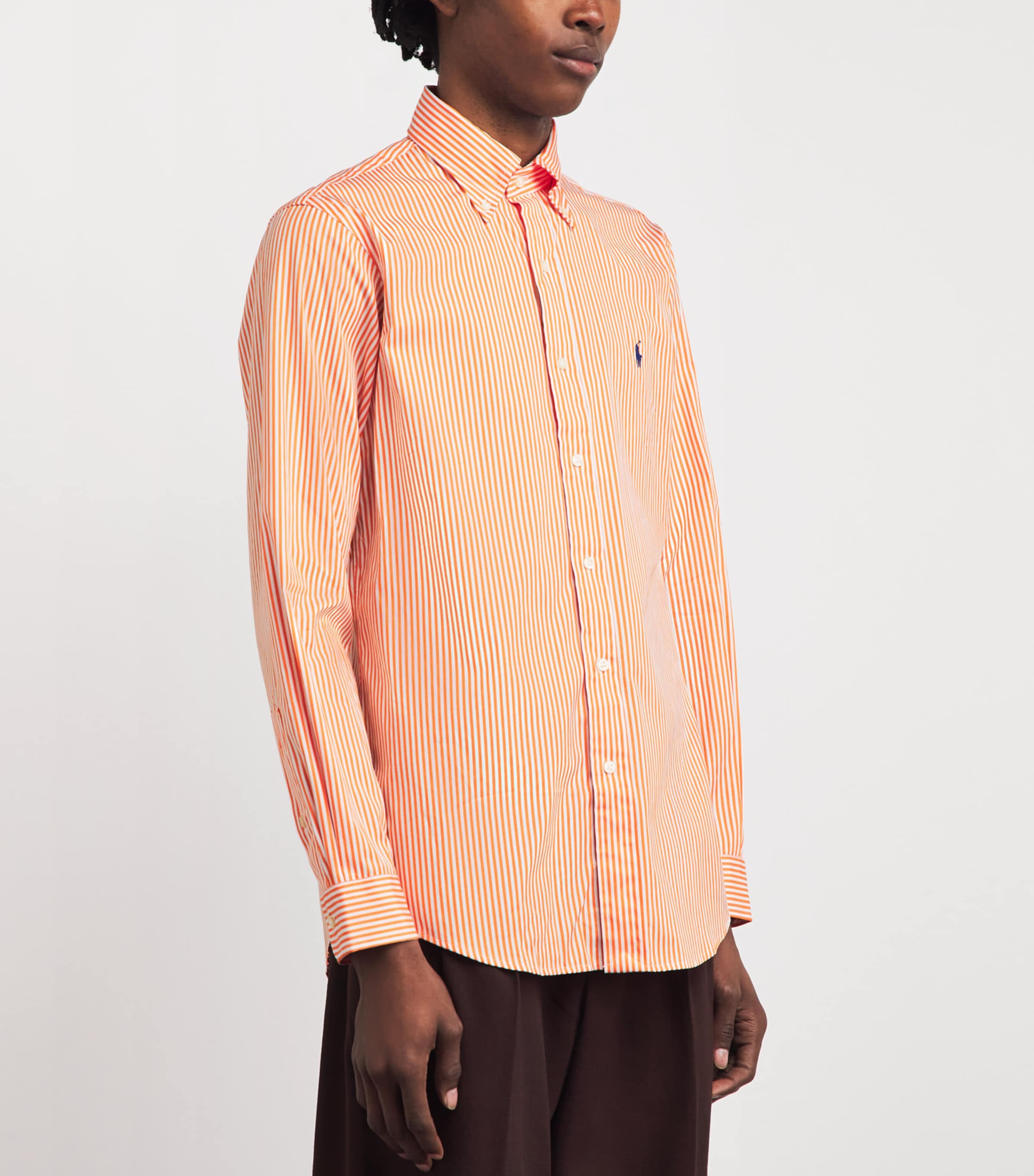 Polo Ralph Lauren Mens Cotton Poplin Custom Fit Stripe Shirt Wht Kona Ornge Image 4
