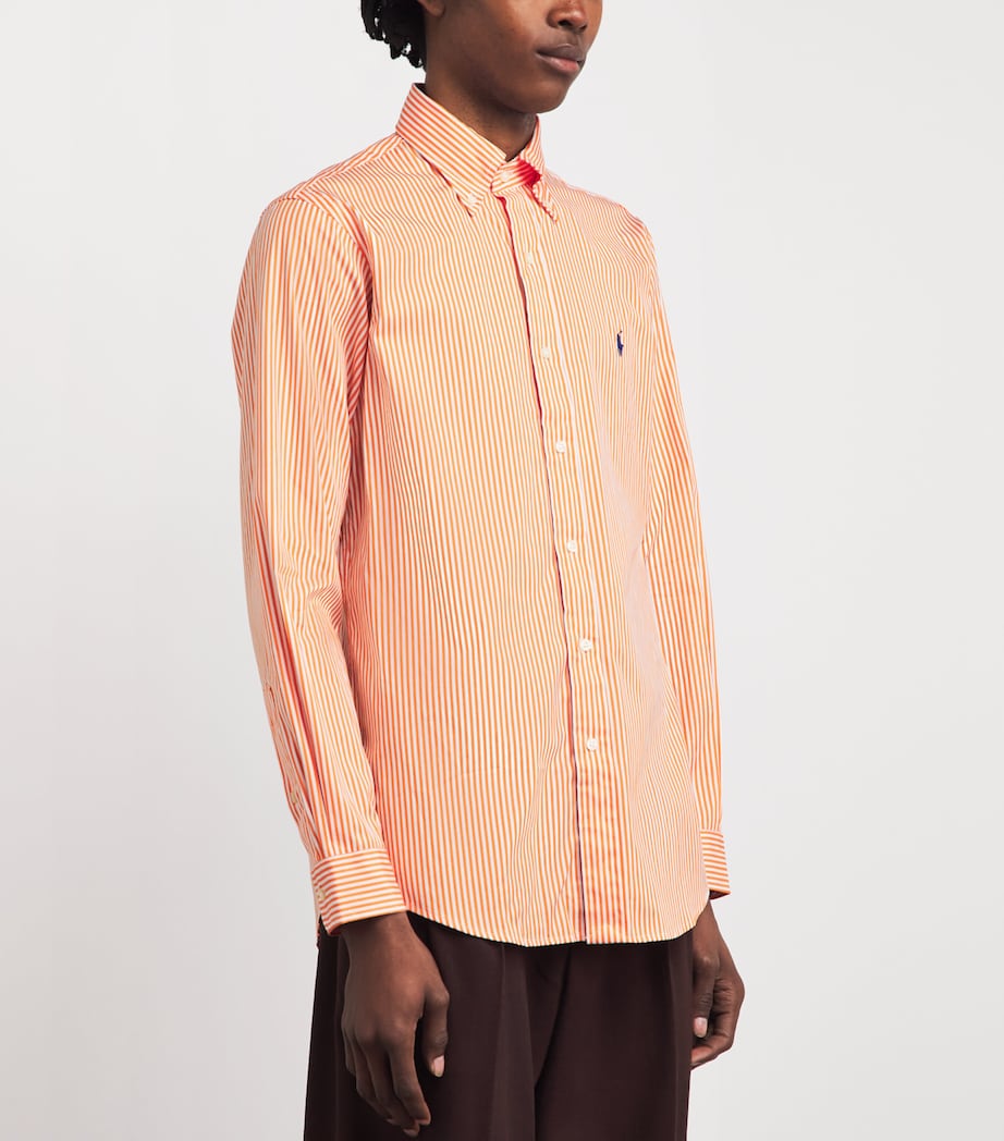 Polo Ralph Lauren Mens Cotton Poplin Custom Fit Stripe Shirt Wht Kona Ornge Image 4