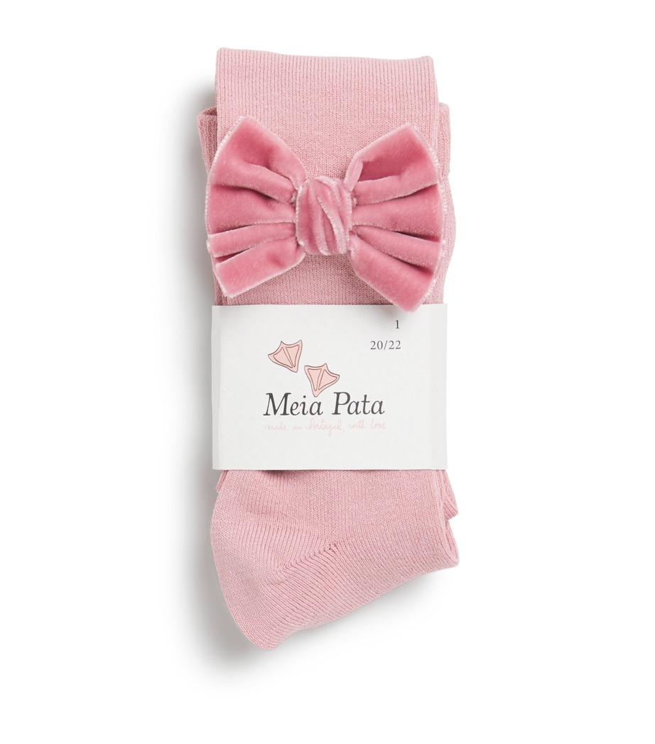 Velvet-Bow Knee-High Socks 16 DRY PINK Image 1