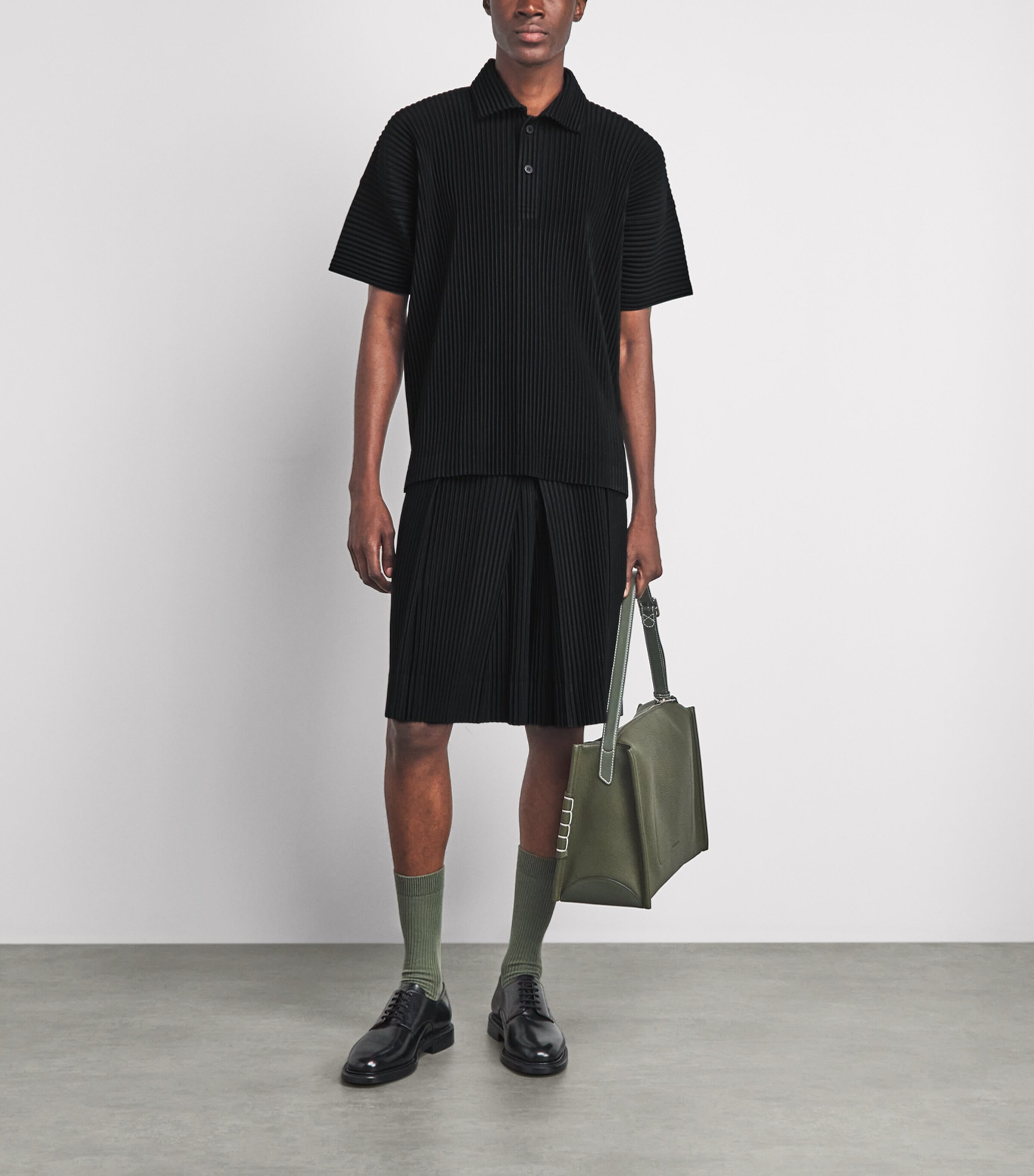 Homme Plissé Issey Miyake Mens Pleated Polo Shirt Black Image 2