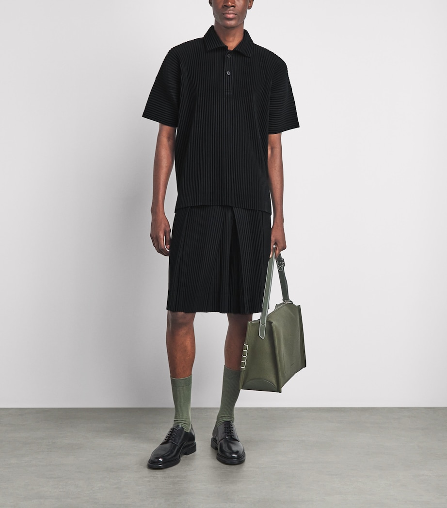 Homme Plissé Issey Miyake Mens Pleated Polo Shirt Black Image 2