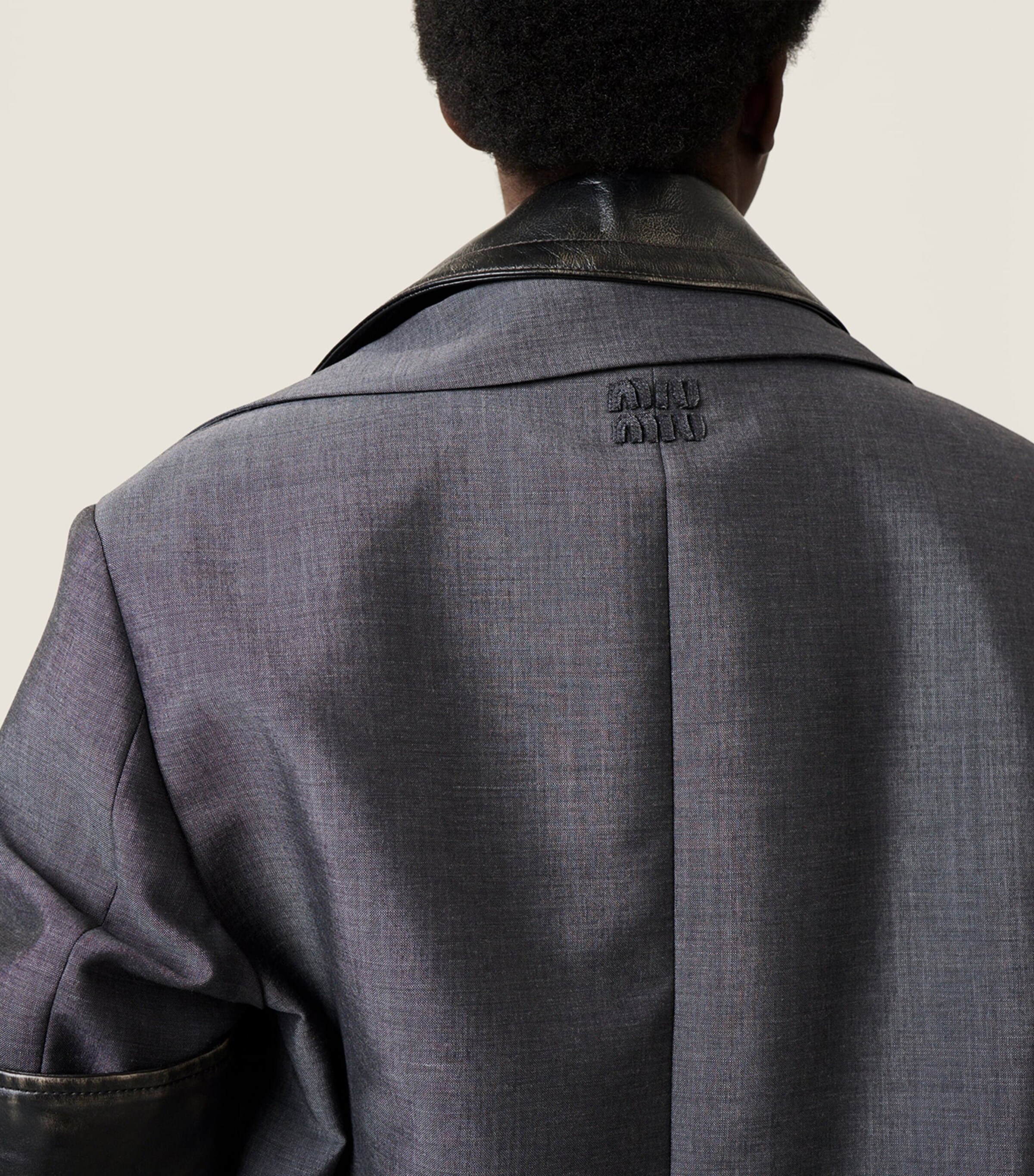 Miu Miu Womens Mohair-Wool Leather-Trim Jacket Grey Image 5