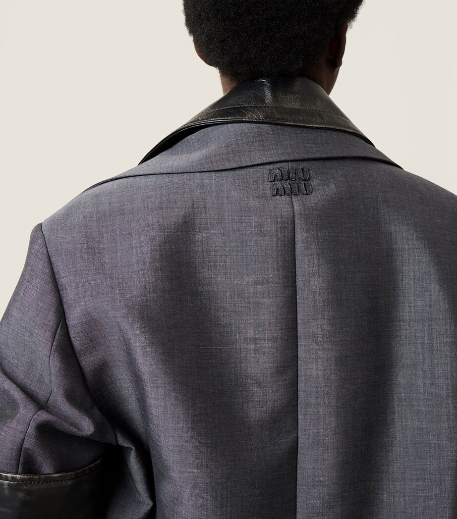 Miu Miu Womens Mohair-Wool Leather-Trim Jacket Grey Image 5