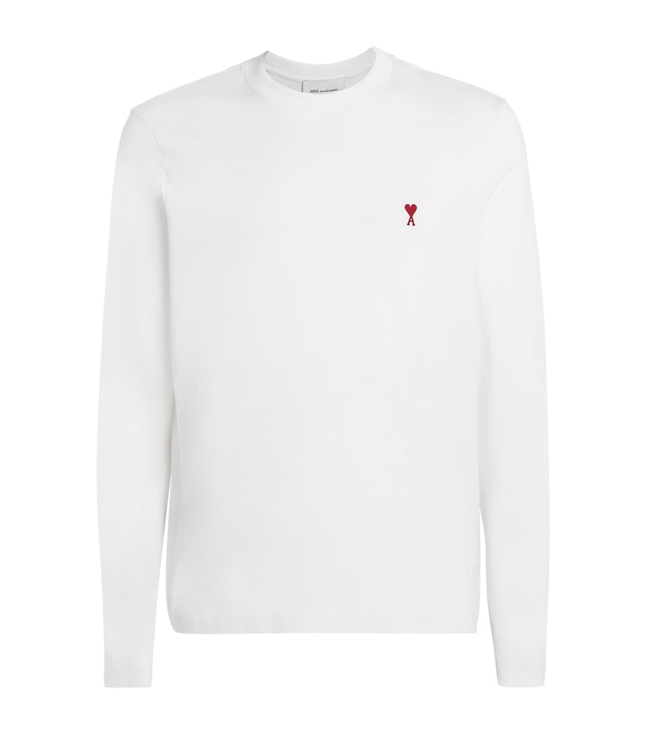 AMI Paris Mens Cotton Long-Sleeve Ami de Coeur T-Shirt Blanc Image 1