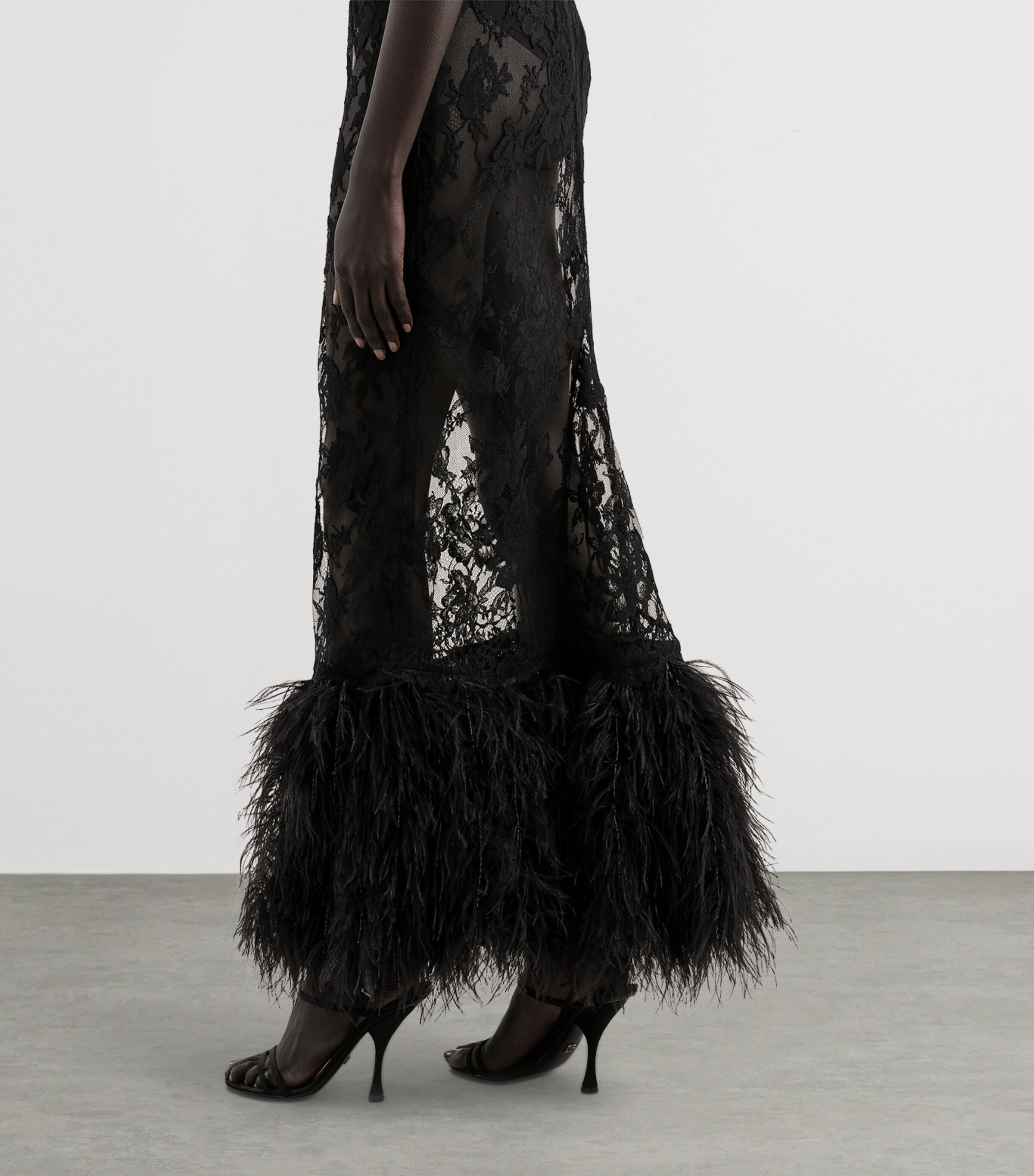 Cotton-Blend Lace Feather-Trim Maxi Dress N0000-BLACK Image 5