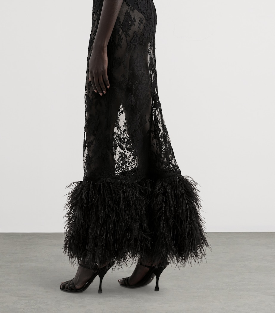 Cotton-Blend Lace Feather-Trim Maxi Dress N0000-BLACK Image 5