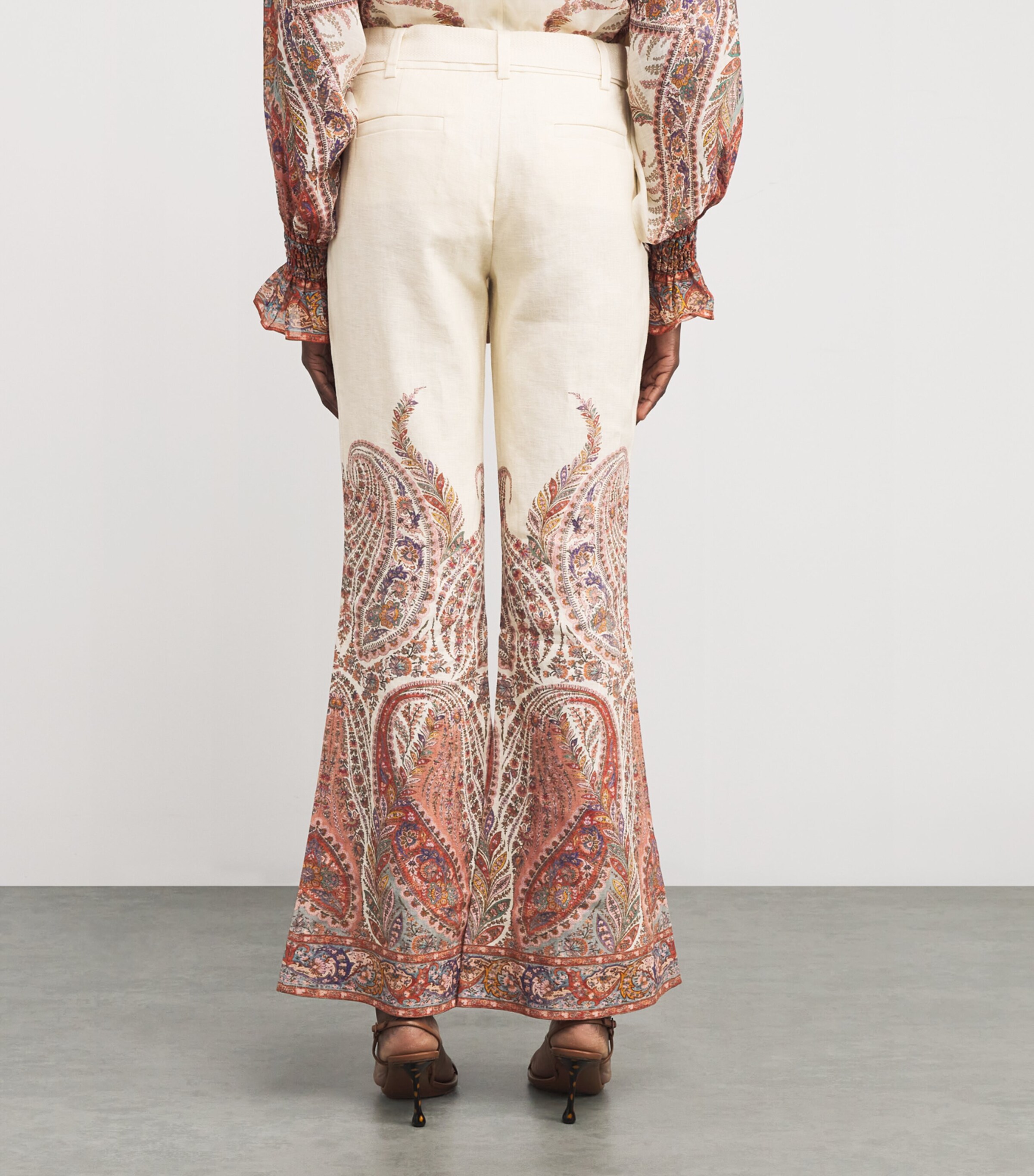 Zimmermann Womens Ramie Paisley Rhiannon Trousers Crmpai Cream Paisley Image 4